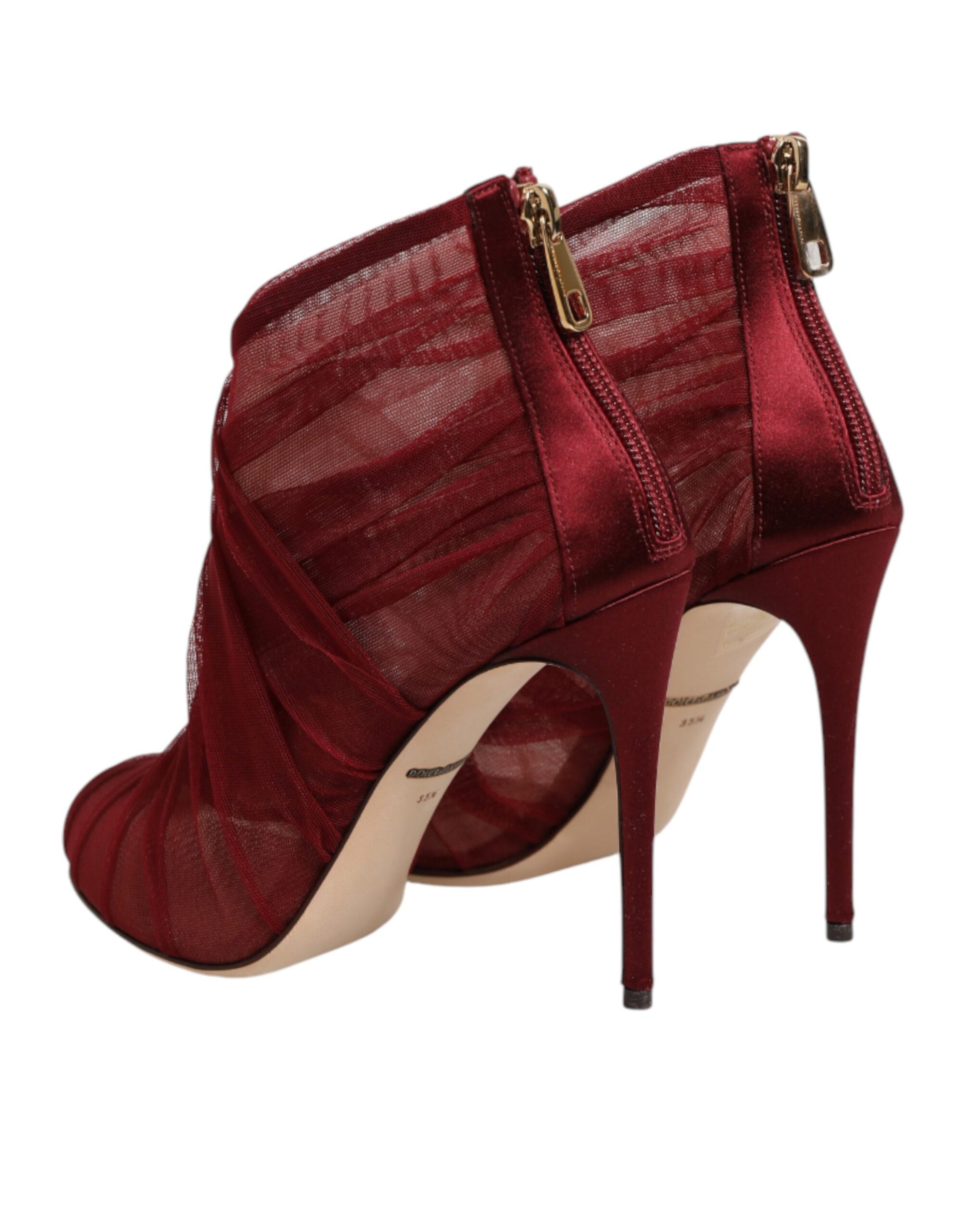 Dolce &amp; Gabbana Red Tulle Ankle Boots Stiletto Heels Shoes