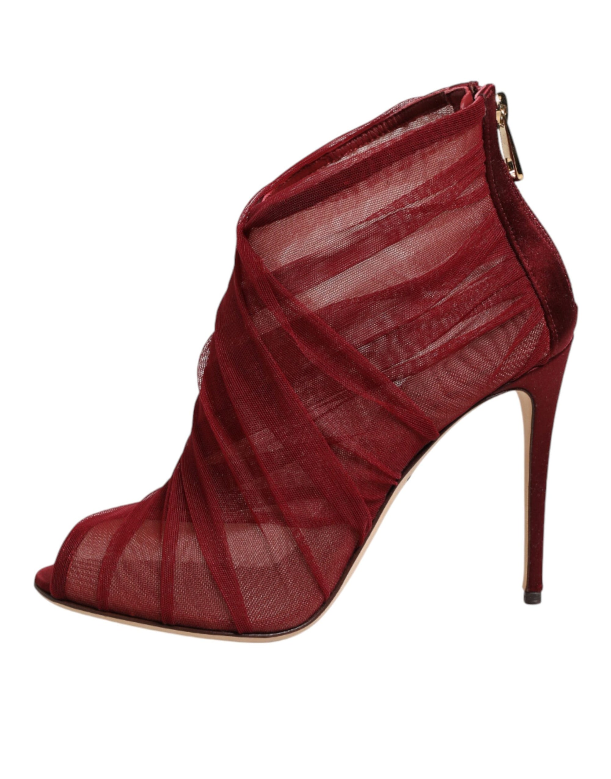 Dolce &amp; Gabbana Red Tulle Ankle Boots Stiletto Heels Shoes