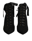 Dolce & Gabbana Black Stiletto Heels Lace Up Boots Shoes