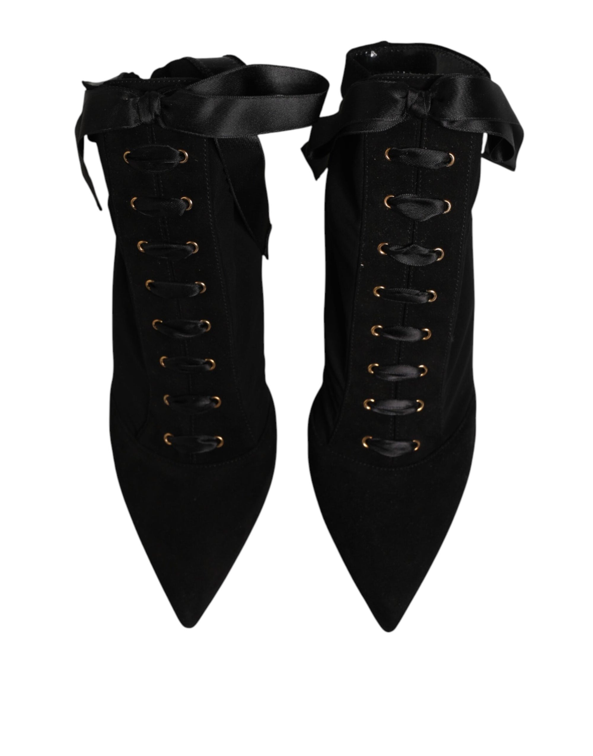 Dolce &amp; Gabbana Black Stiletto Heels Lace Up Boots Shoes