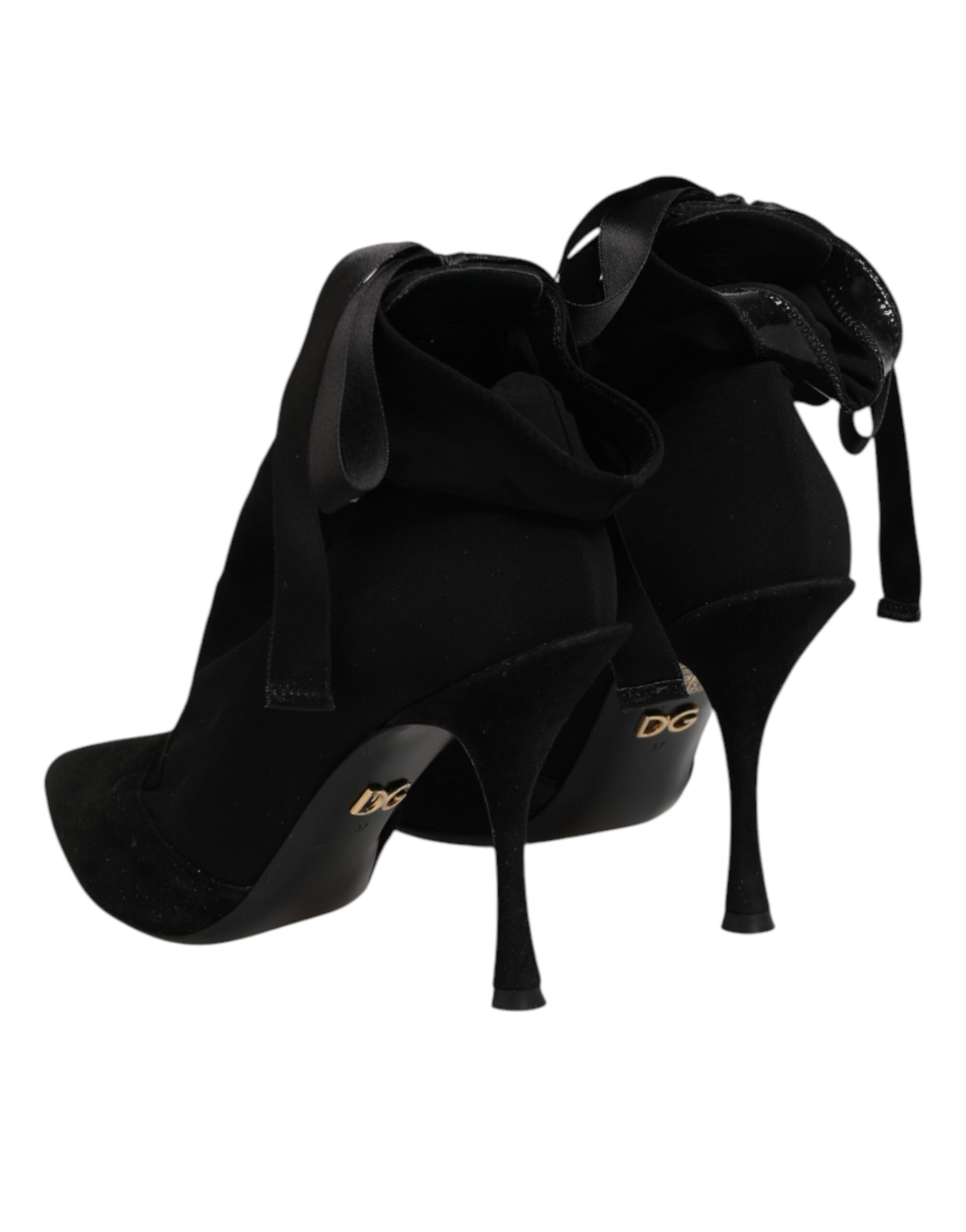 Dolce &amp; Gabbana Black Stiletto Heels Lace Up Boots Shoes