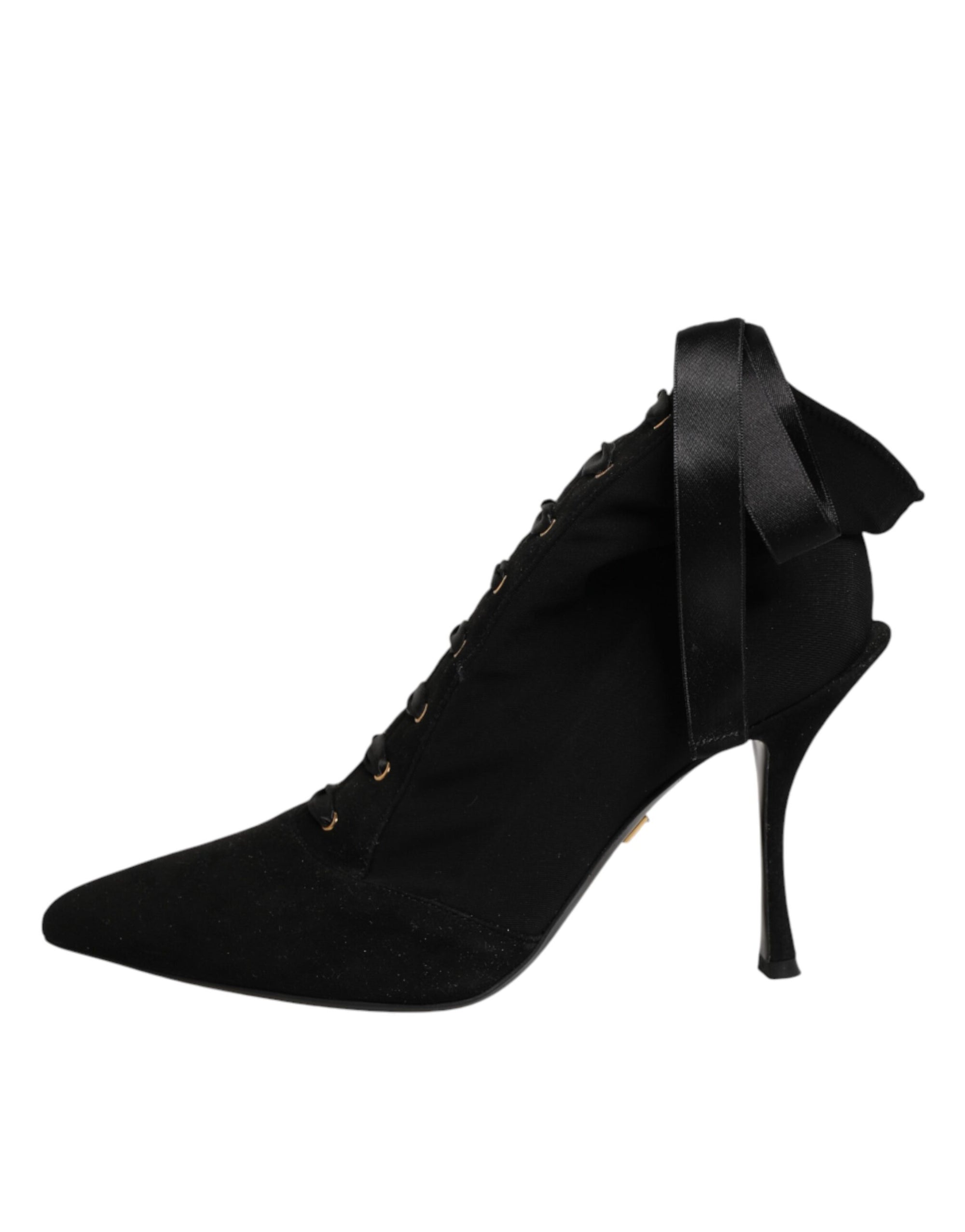 Dolce &amp; Gabbana Black Stiletto Heels Lace Up Boots Shoes