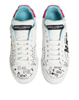 Dolce & Gabbana White Leather Graffiti Low Top Sneakers Shoes