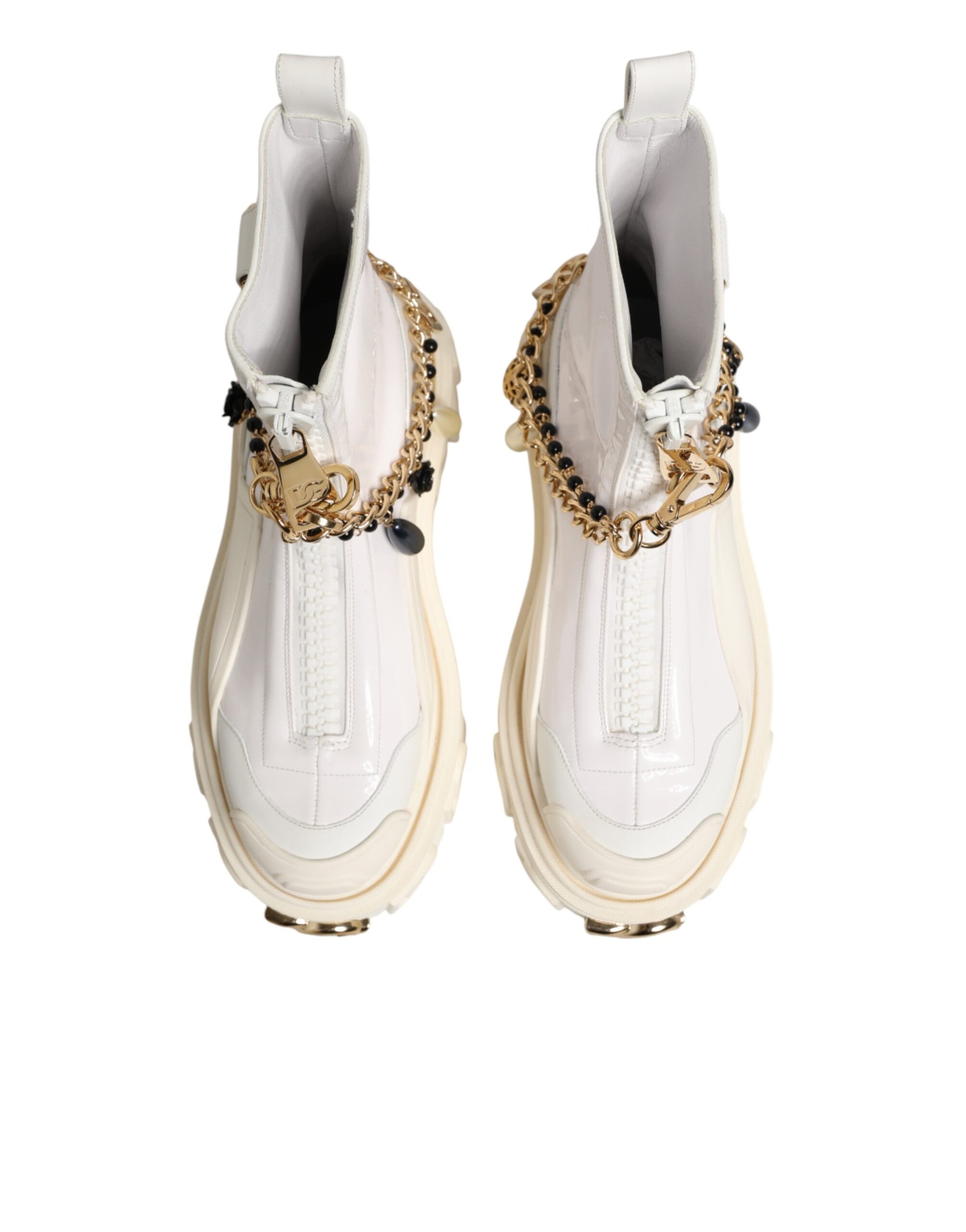 Dolce &amp; Gabbana White Leather Rubber Logo Ankle Boots Shoes