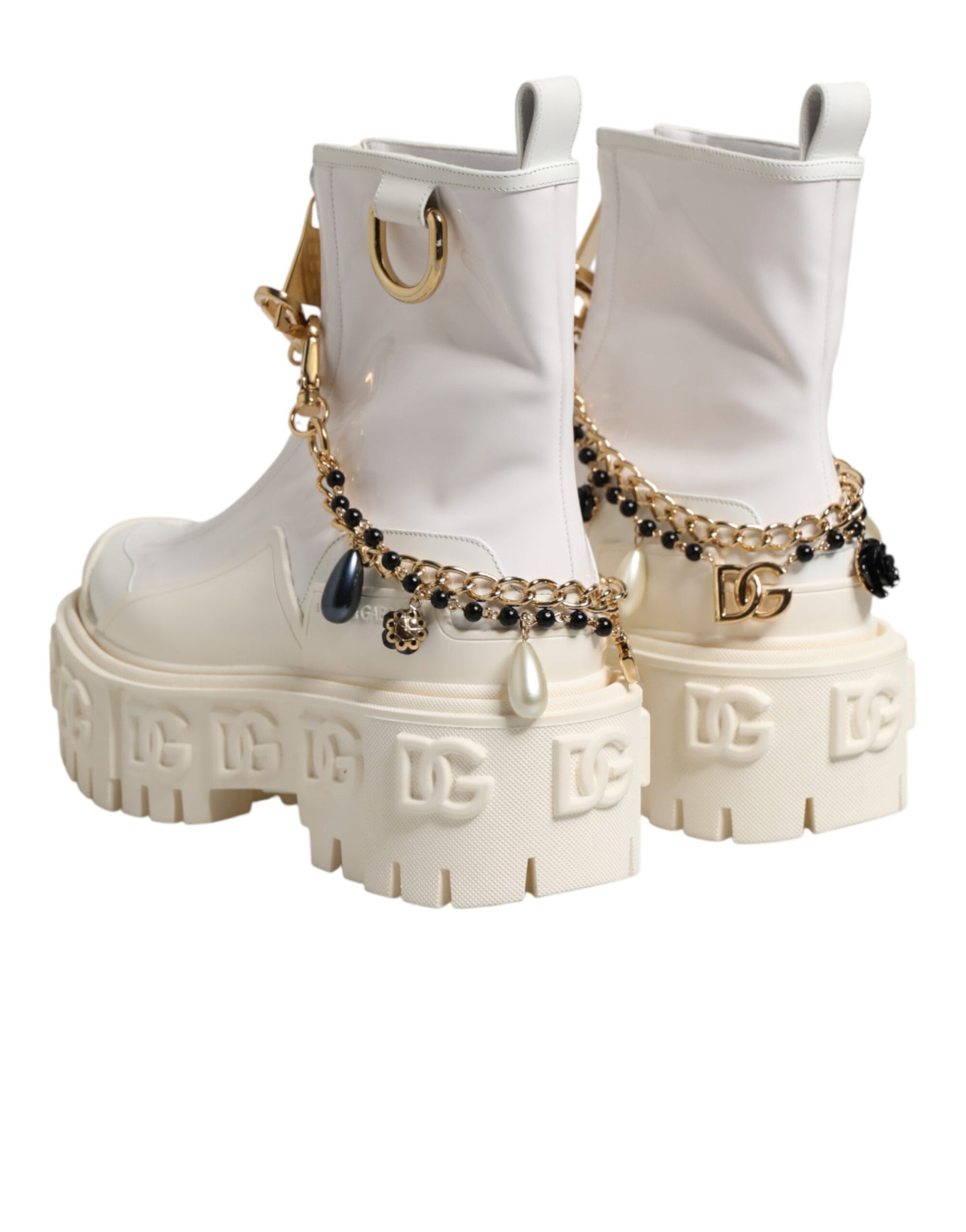 Dolce &amp; Gabbana White Leather Rubber Logo Ankle Boots Shoes