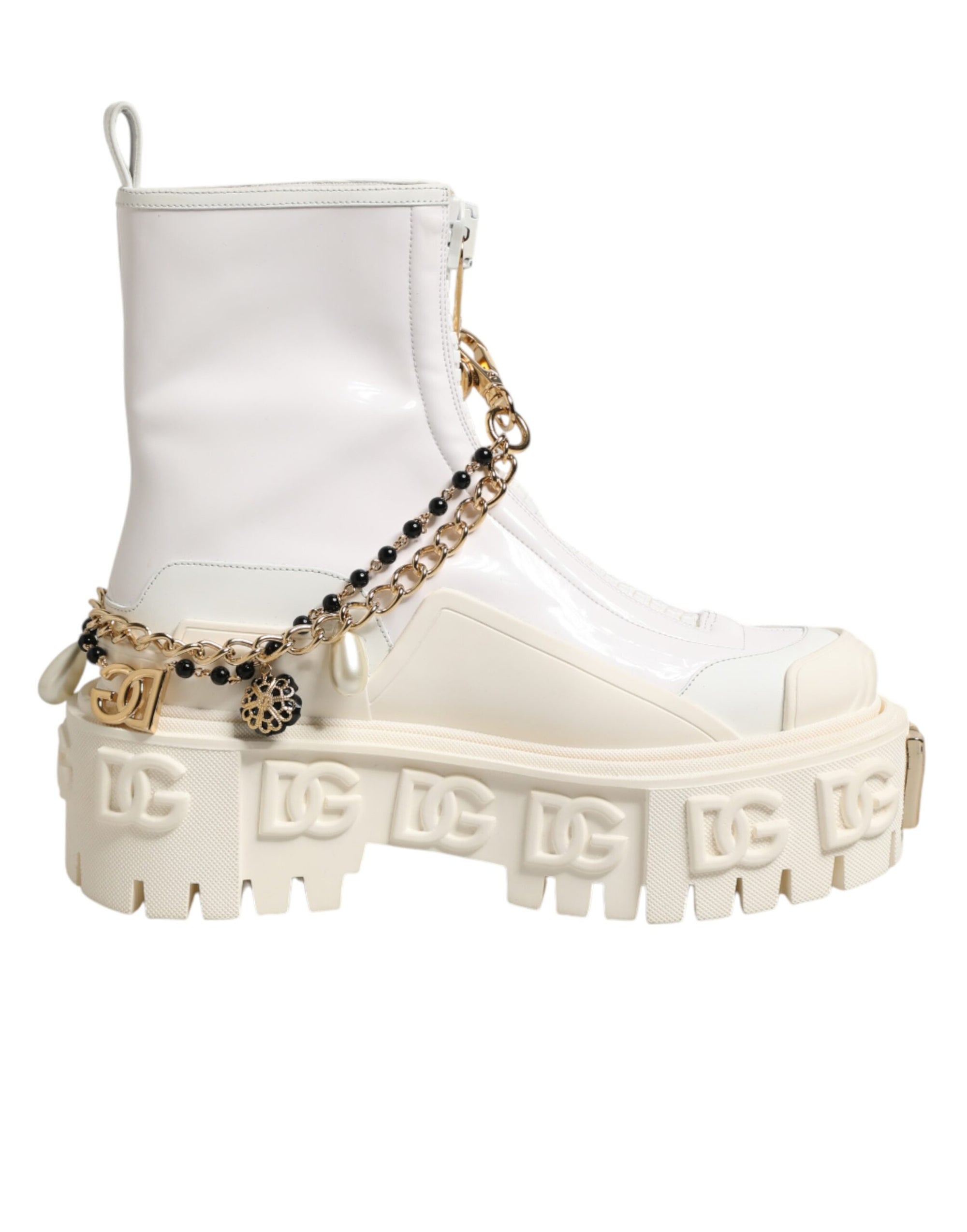 Dolce &amp; Gabbana White Leather Rubber Logo Ankle Boots Shoes