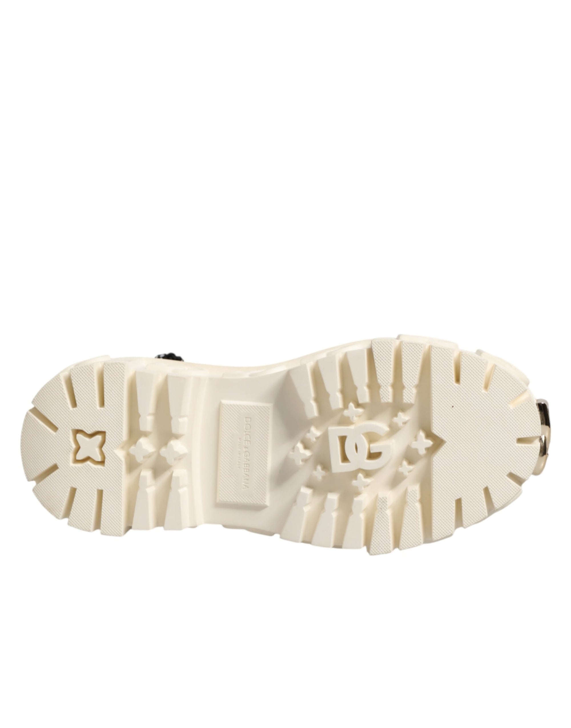 Dolce &amp; Gabbana White Leather Rubber Logo Ankle Boots Shoes