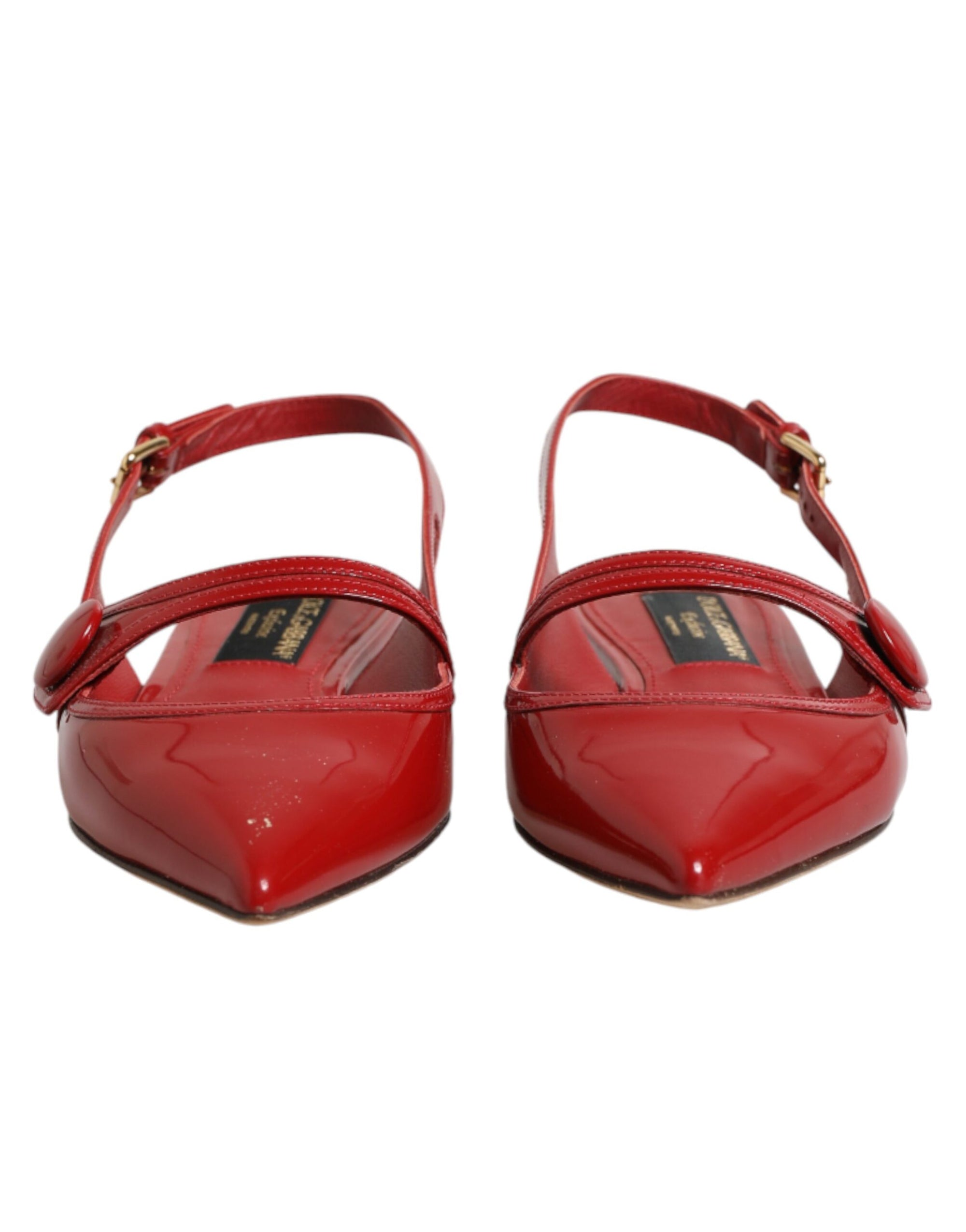 Dolce &amp; Gabbana Red Leather Slingback Flats Sandals Shoes