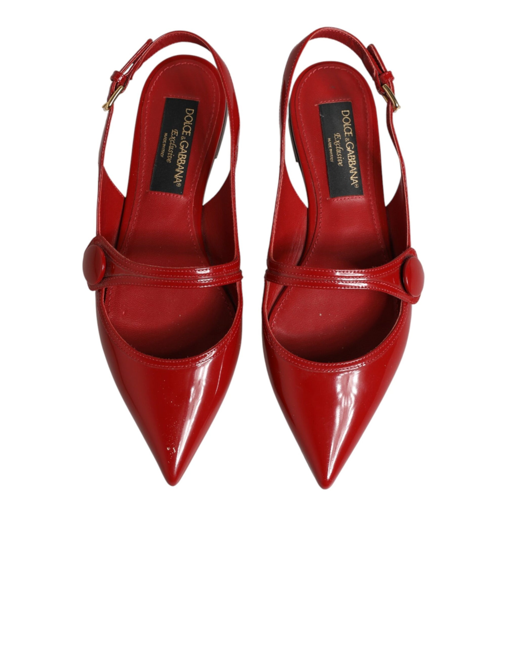Dolce &amp; Gabbana Red Leather Slingback Flats Sandals Shoes