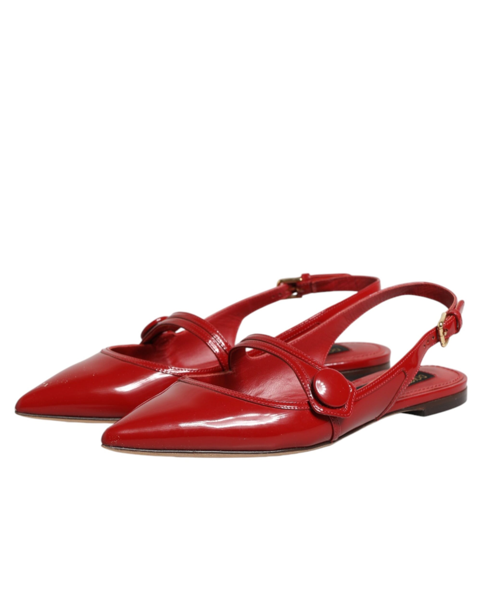 Dolce &amp; Gabbana Red Leather Slingback Flats Sandals Shoes