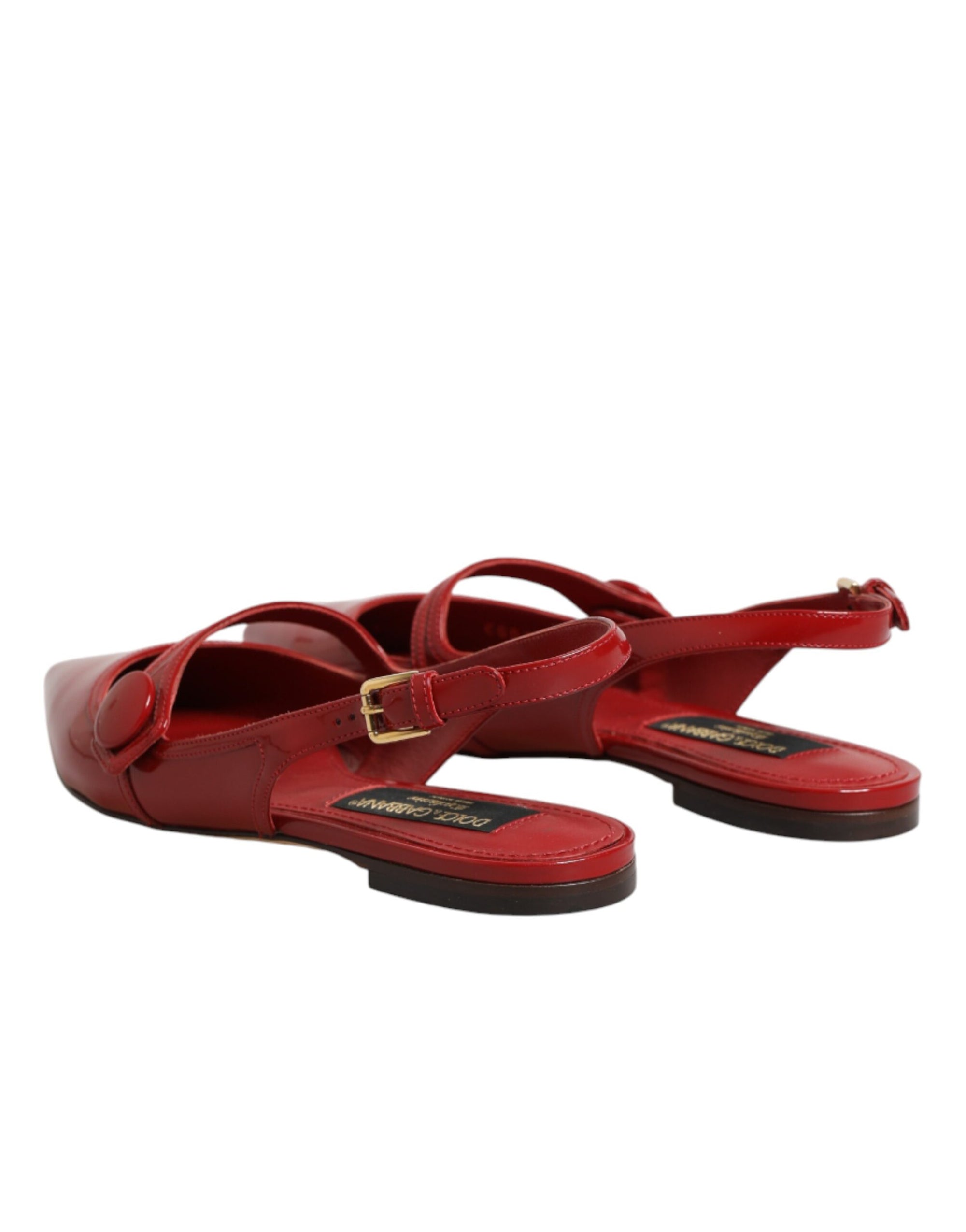 Dolce &amp; Gabbana Red Leather Slingback Flats Sandals Shoes