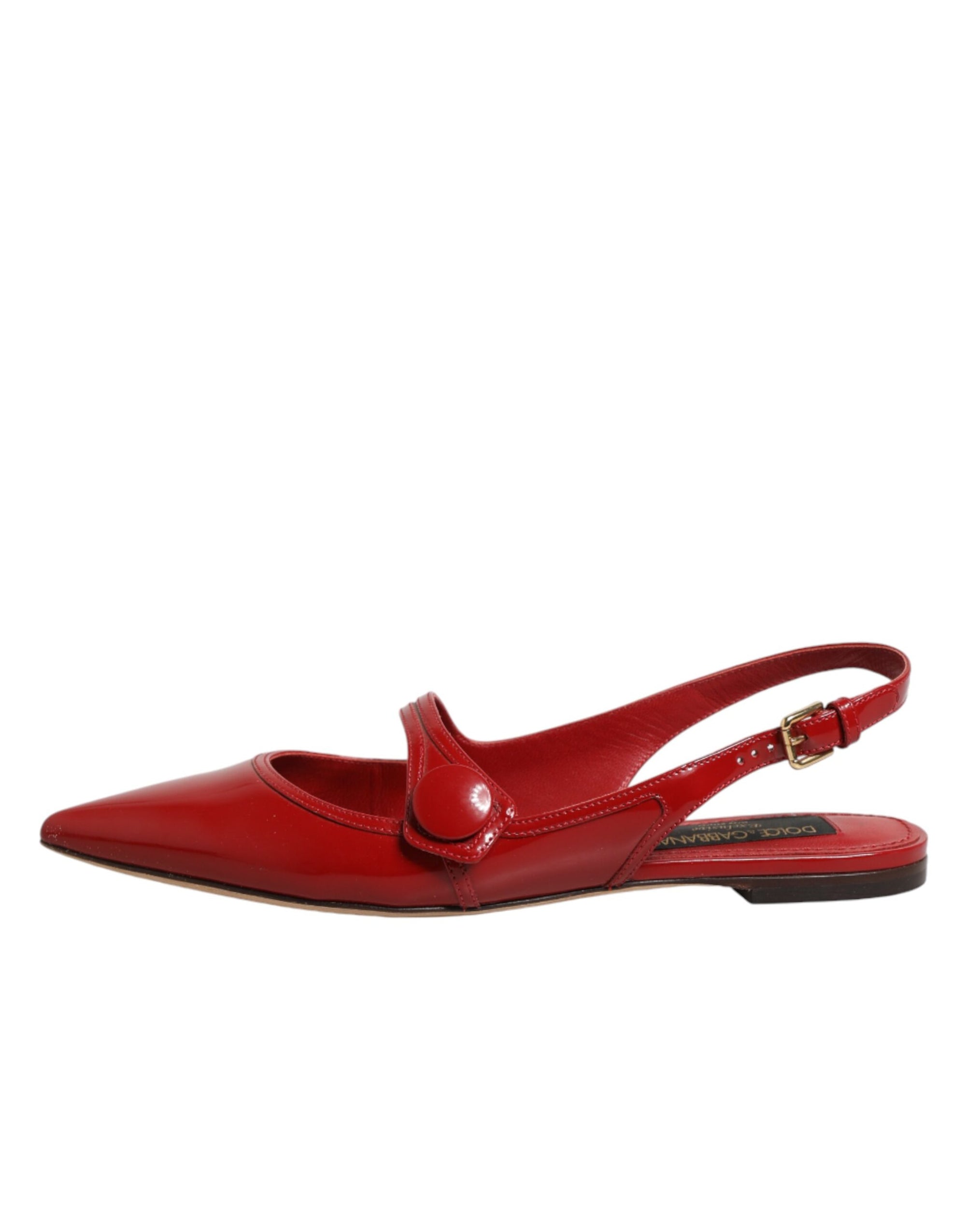 Dolce &amp; Gabbana Red Leather Slingback Flats Sandals Shoes