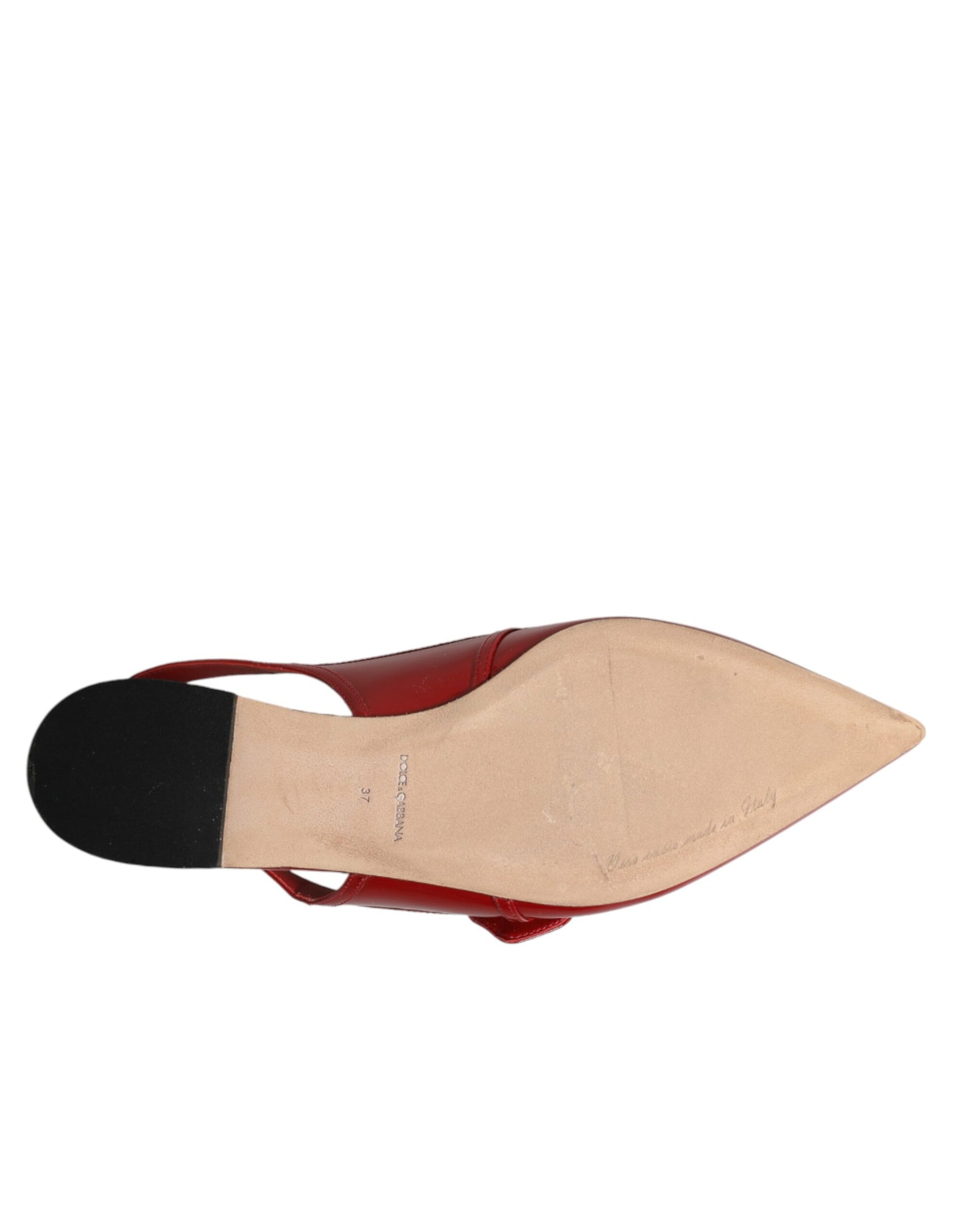 Dolce &amp; Gabbana Red Leather Slingback Flats Sandals Shoes