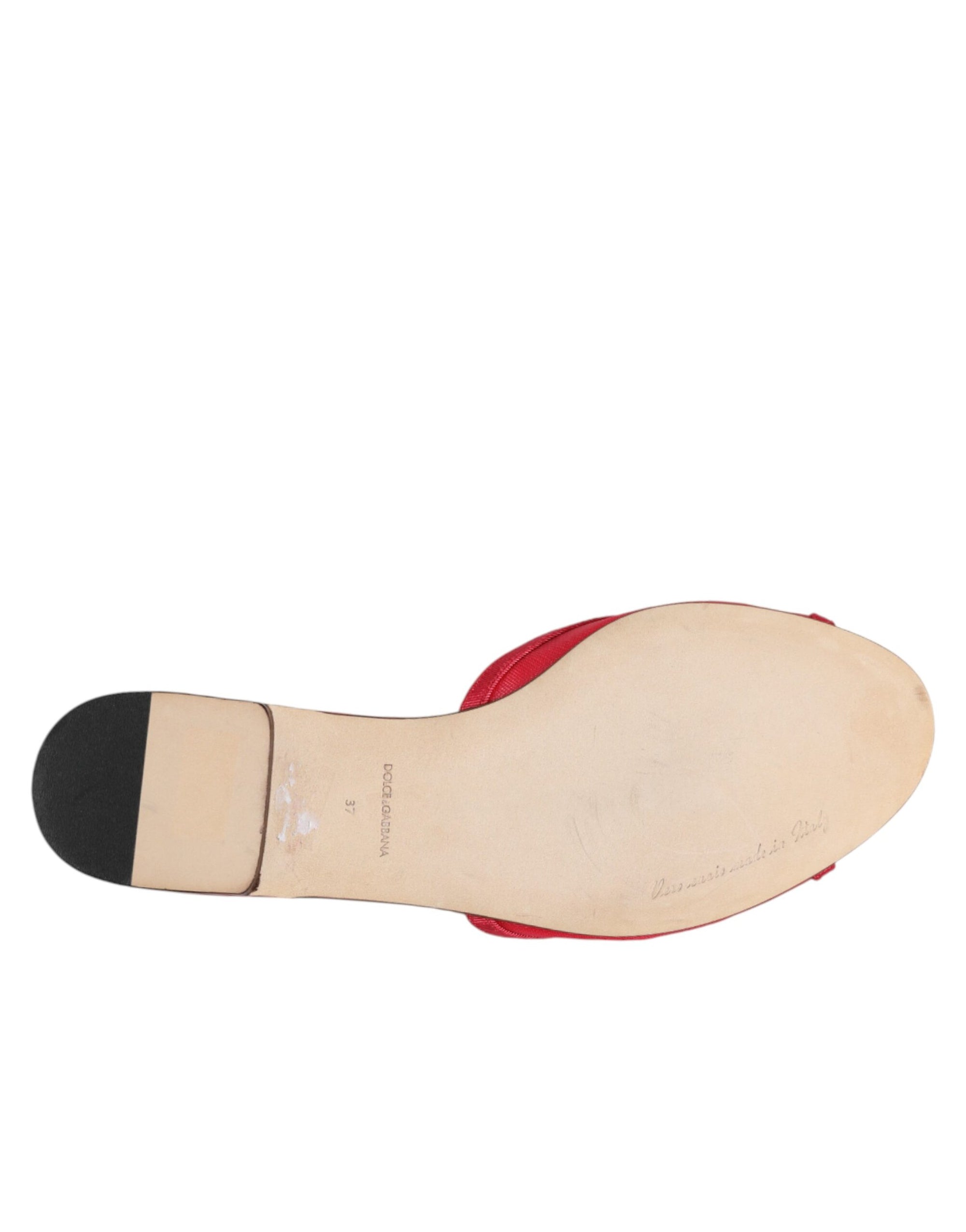 Dolce &amp; Gabbana Red Embellished Flats Slip On Sandals Shoes