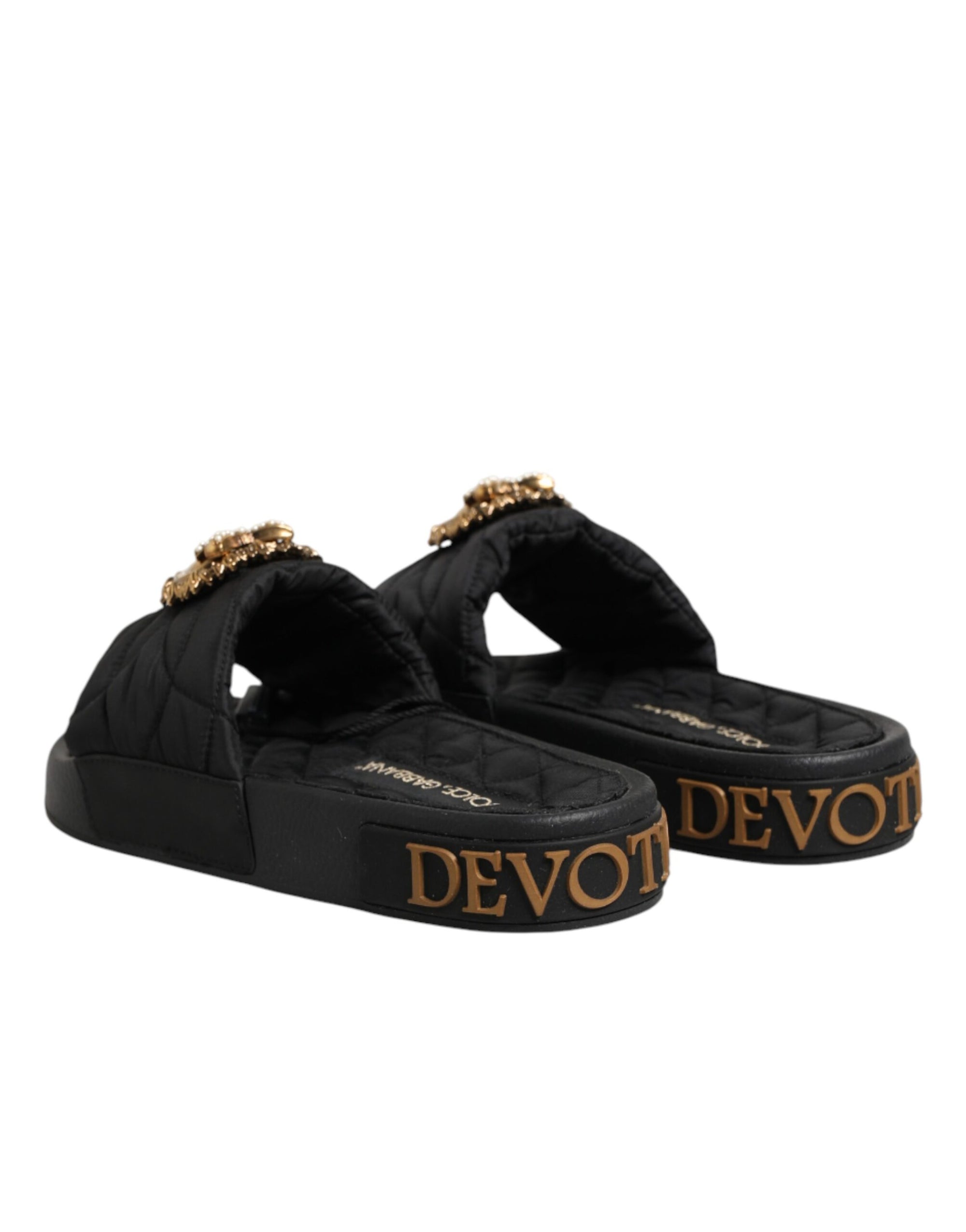 Dolce &amp; Gabbana Black Devotion Matelassé Leather Slides Shoes