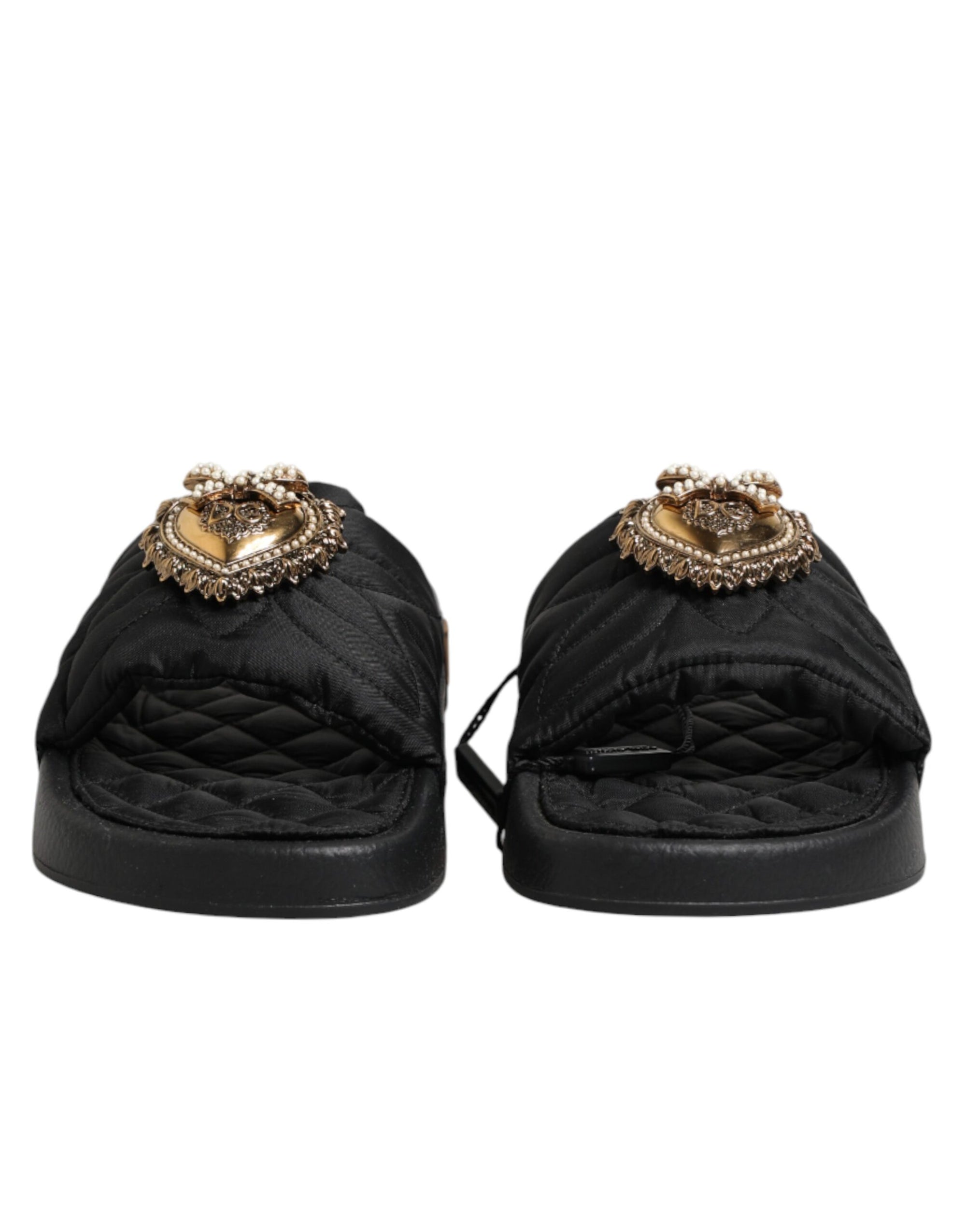Dolce &amp; Gabbana Black Devotion Matelassé Leather Slides Shoes