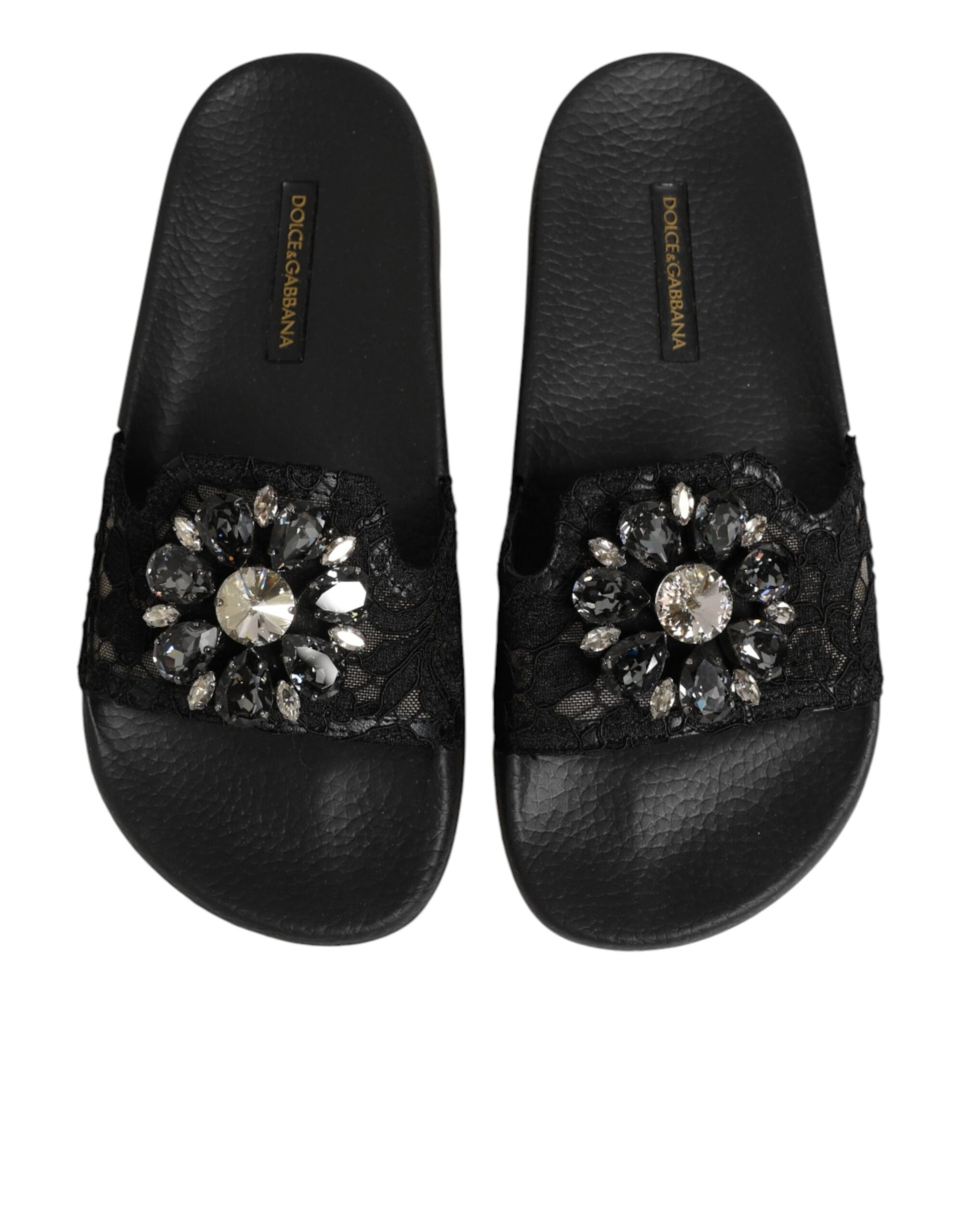 Dolce &amp; Gabbana Black Devotion Matelassé Leather Slides Shoes