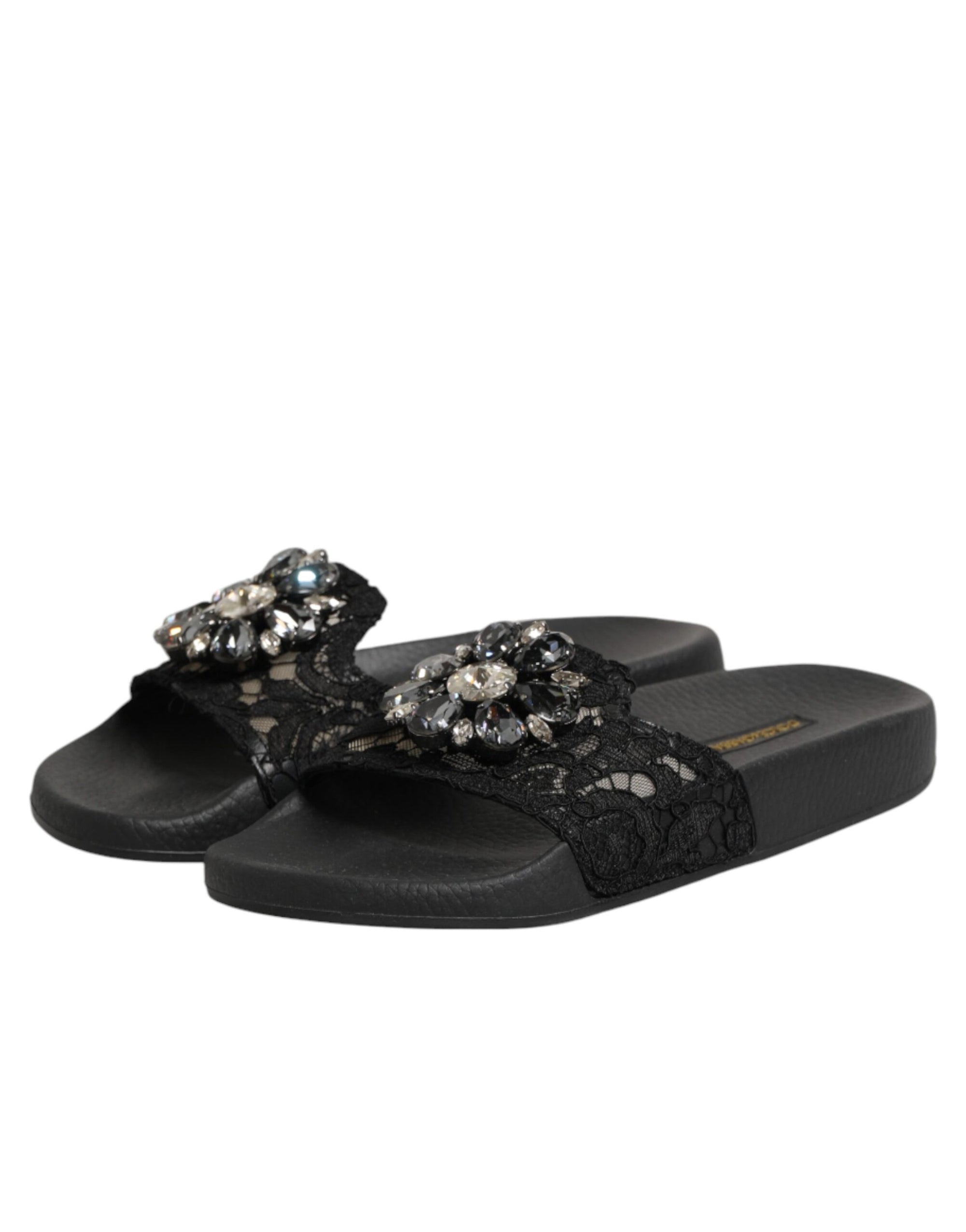 Dolce &amp; Gabbana Black Devotion Matelassé Leather Slides Shoes
