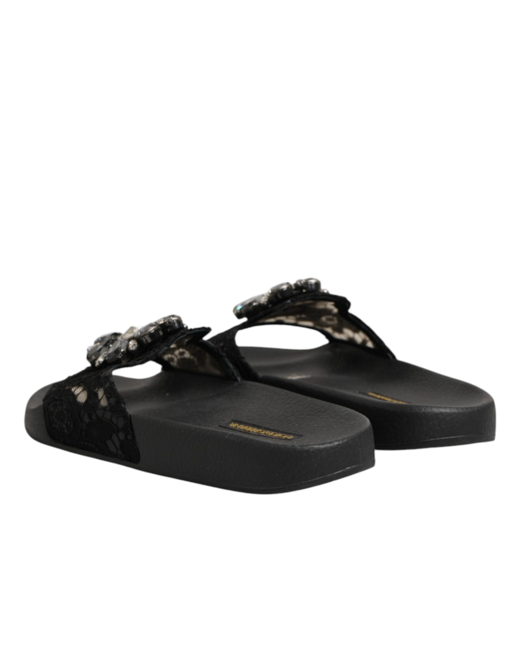 Dolce &amp; Gabbana Black Devotion Matelassé Leather Slides Shoes