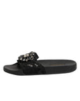 Dolce & Gabbana Black Devotion Matelassé Leather Slides Shoes