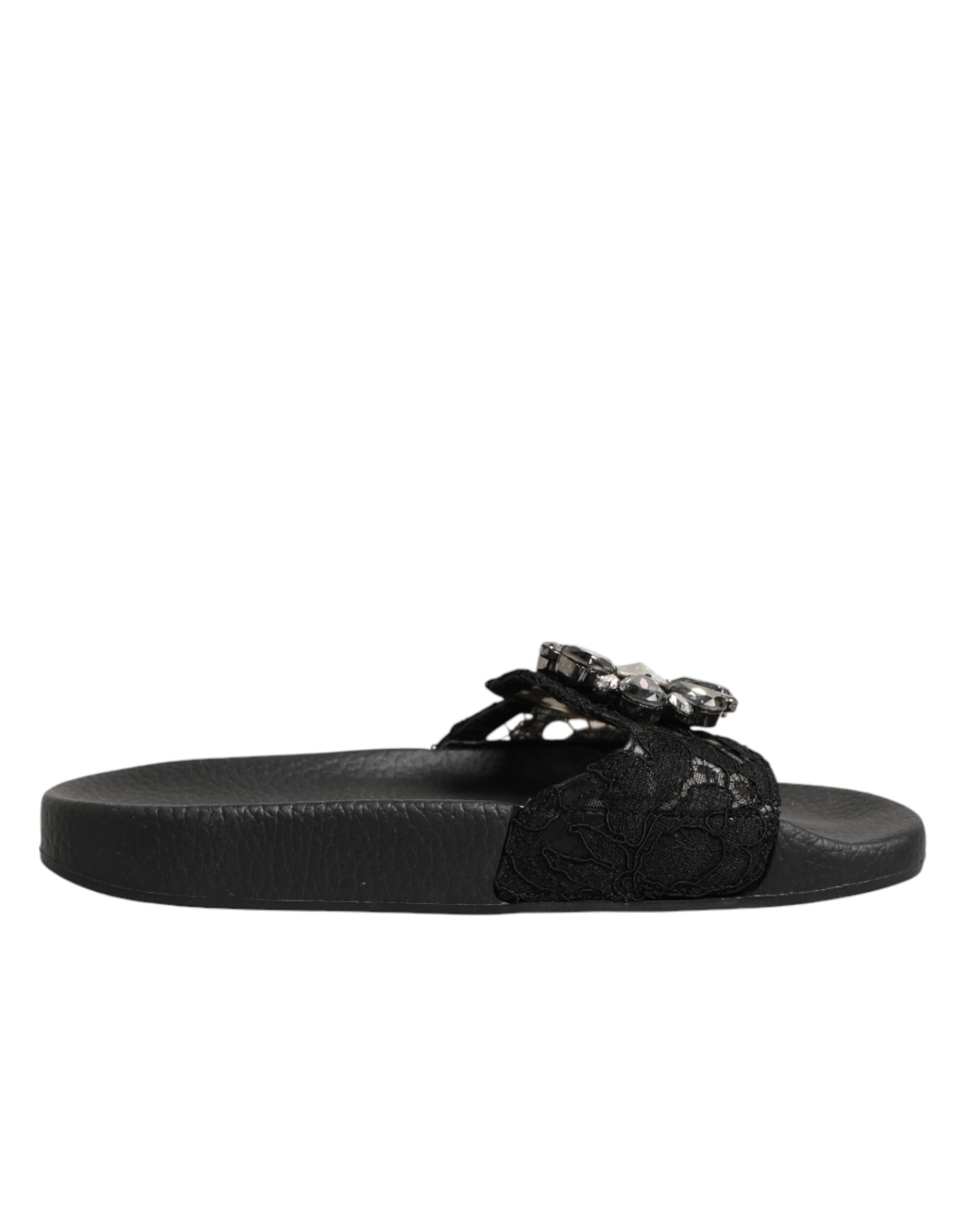 Dolce &amp; Gabbana Black Devotion Matelassé Leather Slides Shoes