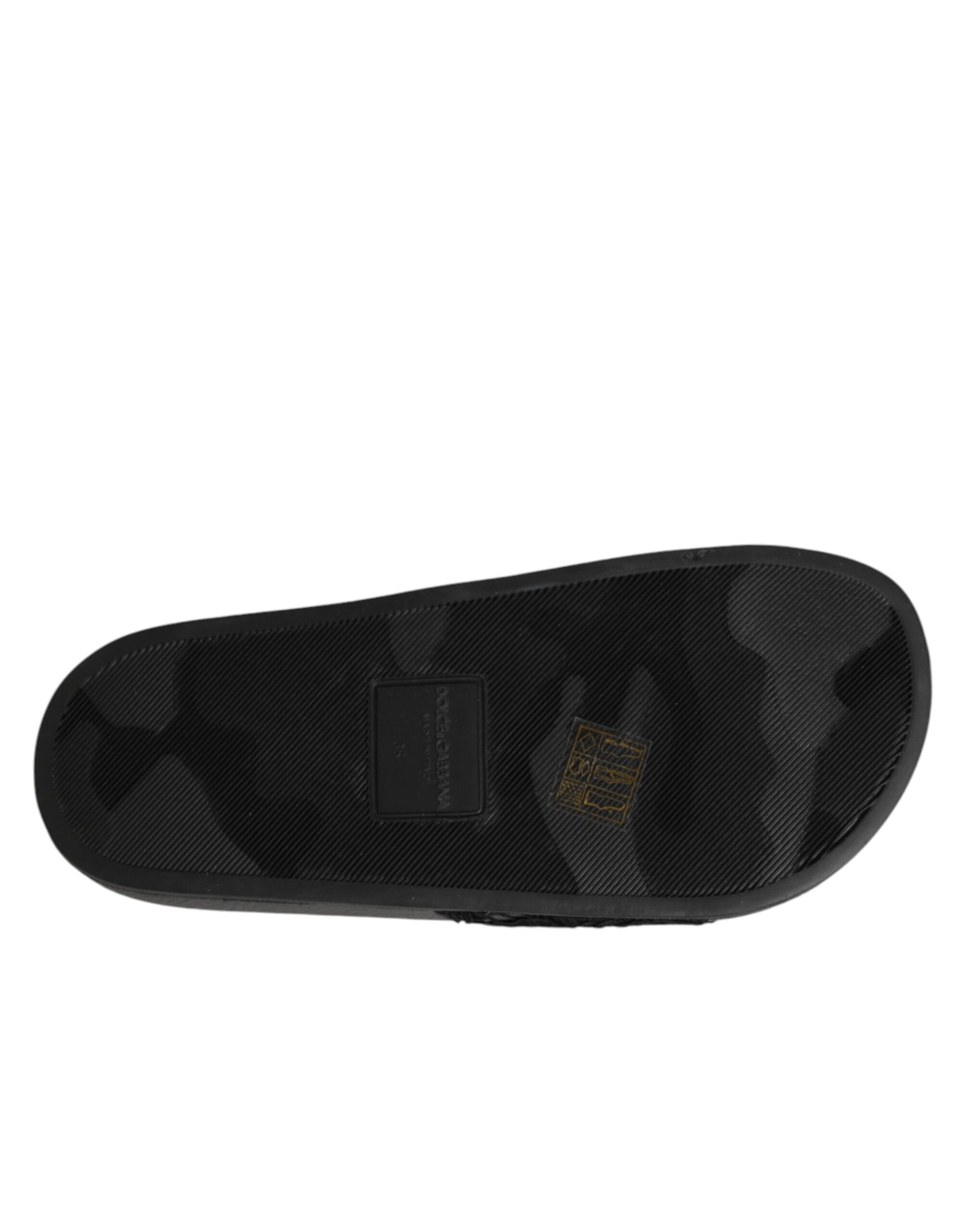 Dolce &amp; Gabbana Black Devotion Matelassé Leather Slides Shoes