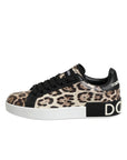 Dolce & Gabbana Brown Leather Leopard Low Top Sneakers Shoes