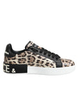 Dolce & Gabbana Brown Leather Leopard Low Top Sneakers Shoes