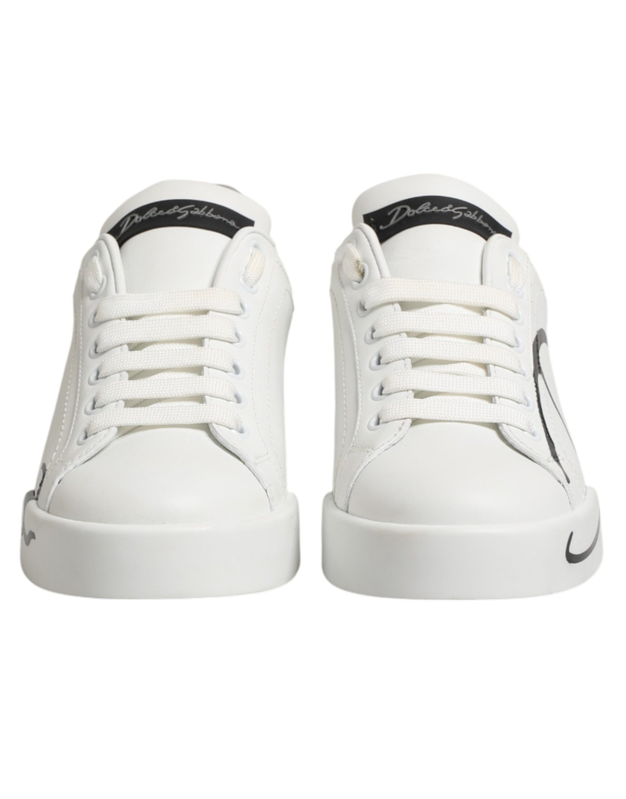Dolce &amp; Gabbana White Gray Low Top Leather Sneaker Shoes
