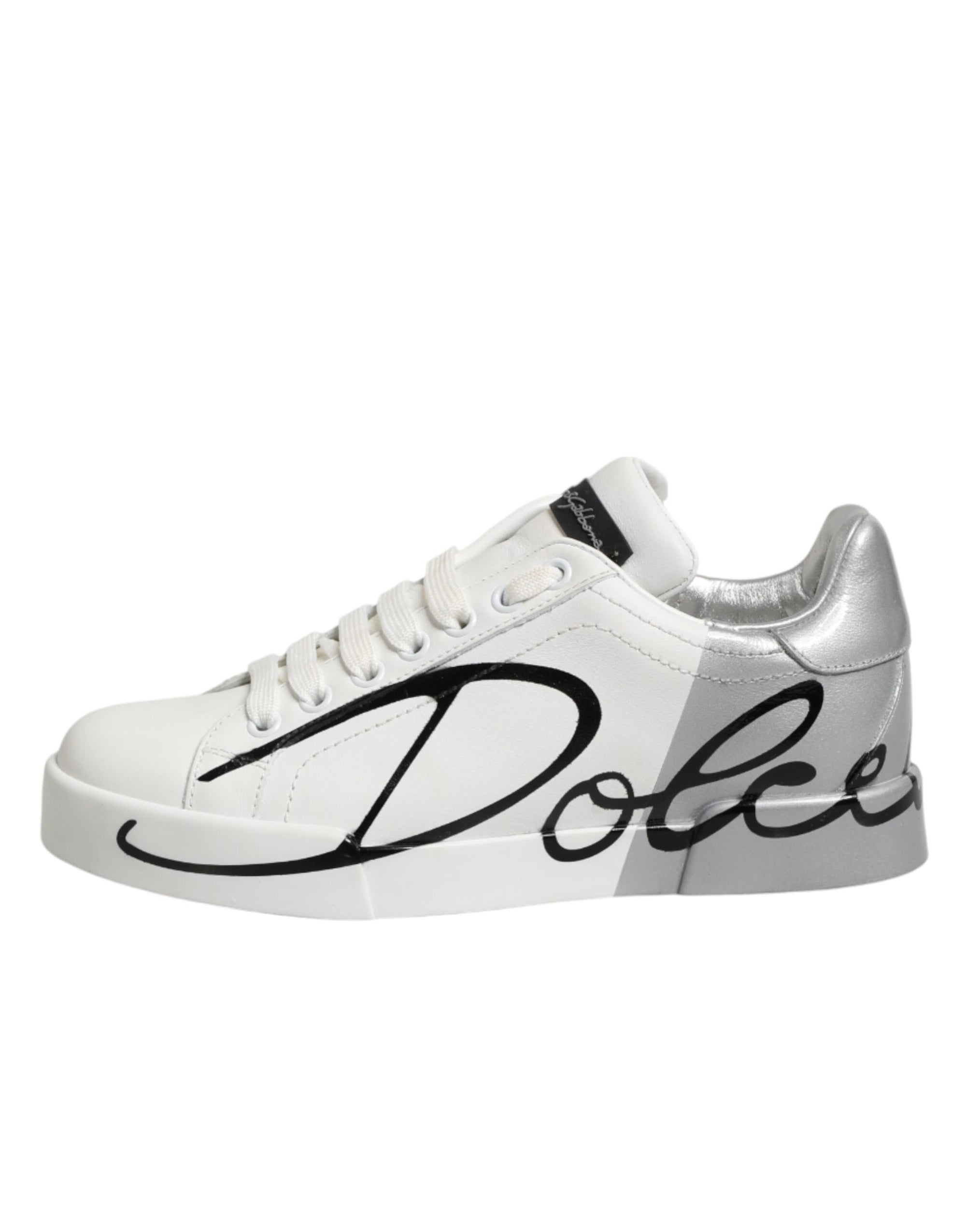 Dolce &amp; Gabbana White Gray Low Top Leather Sneaker Shoes