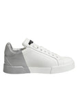 Dolce & Gabbana White Gray Low Top Leather Sneaker Shoes