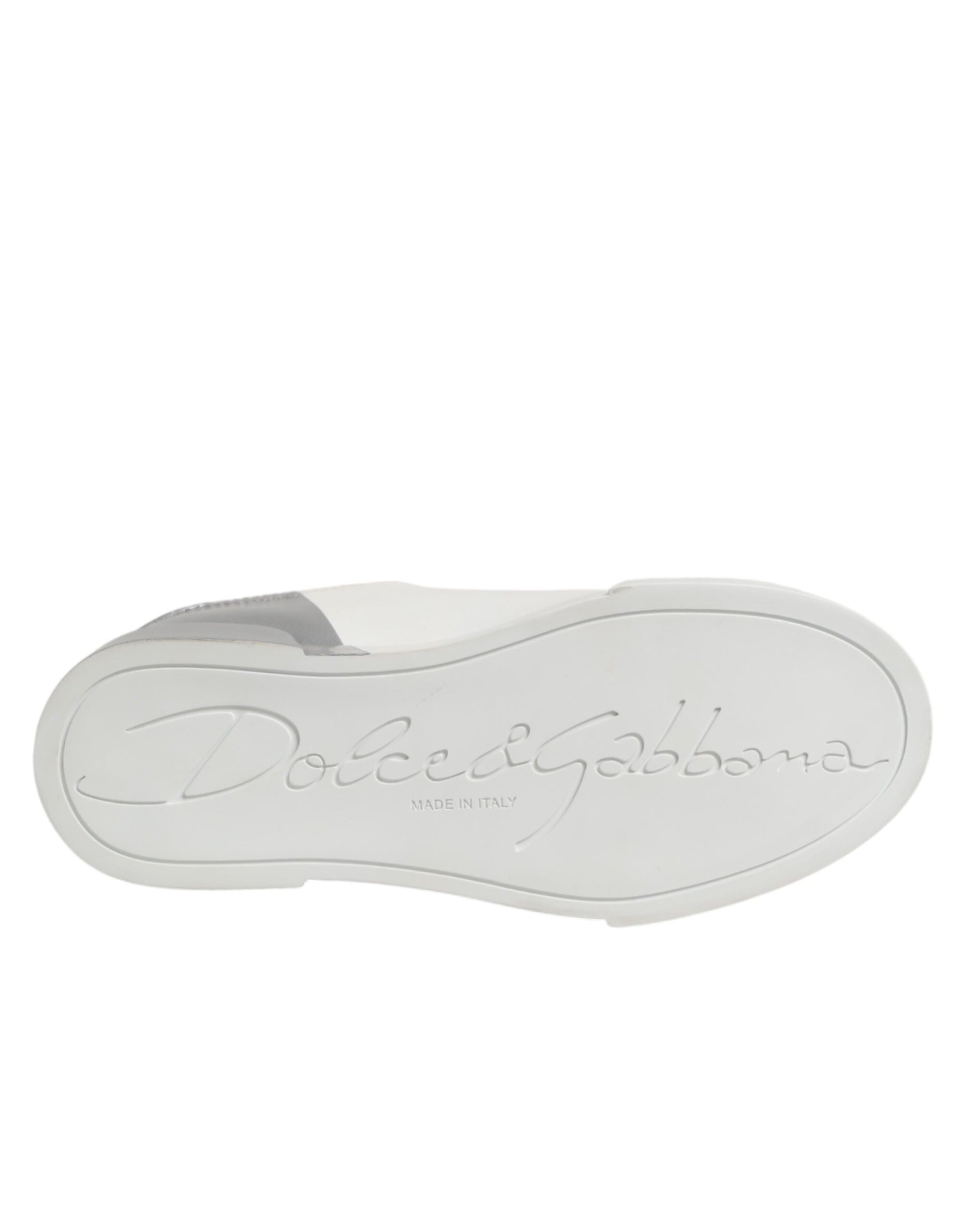 Dolce &amp; Gabbana White Gray Low Top Leather Sneaker Shoes