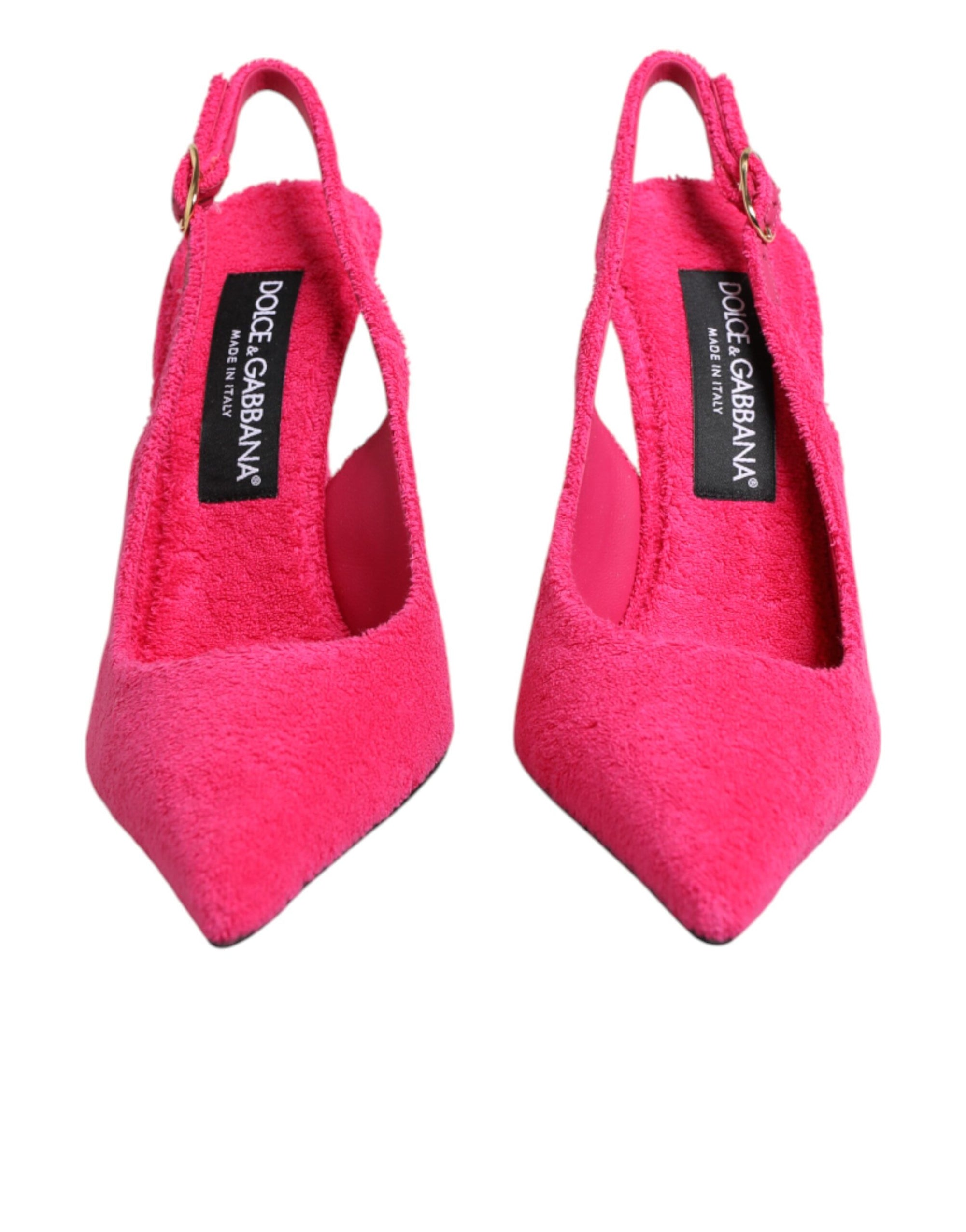 Dolce &amp; Gabbana Pink Terry Cloth High Heels Slingback Shoes