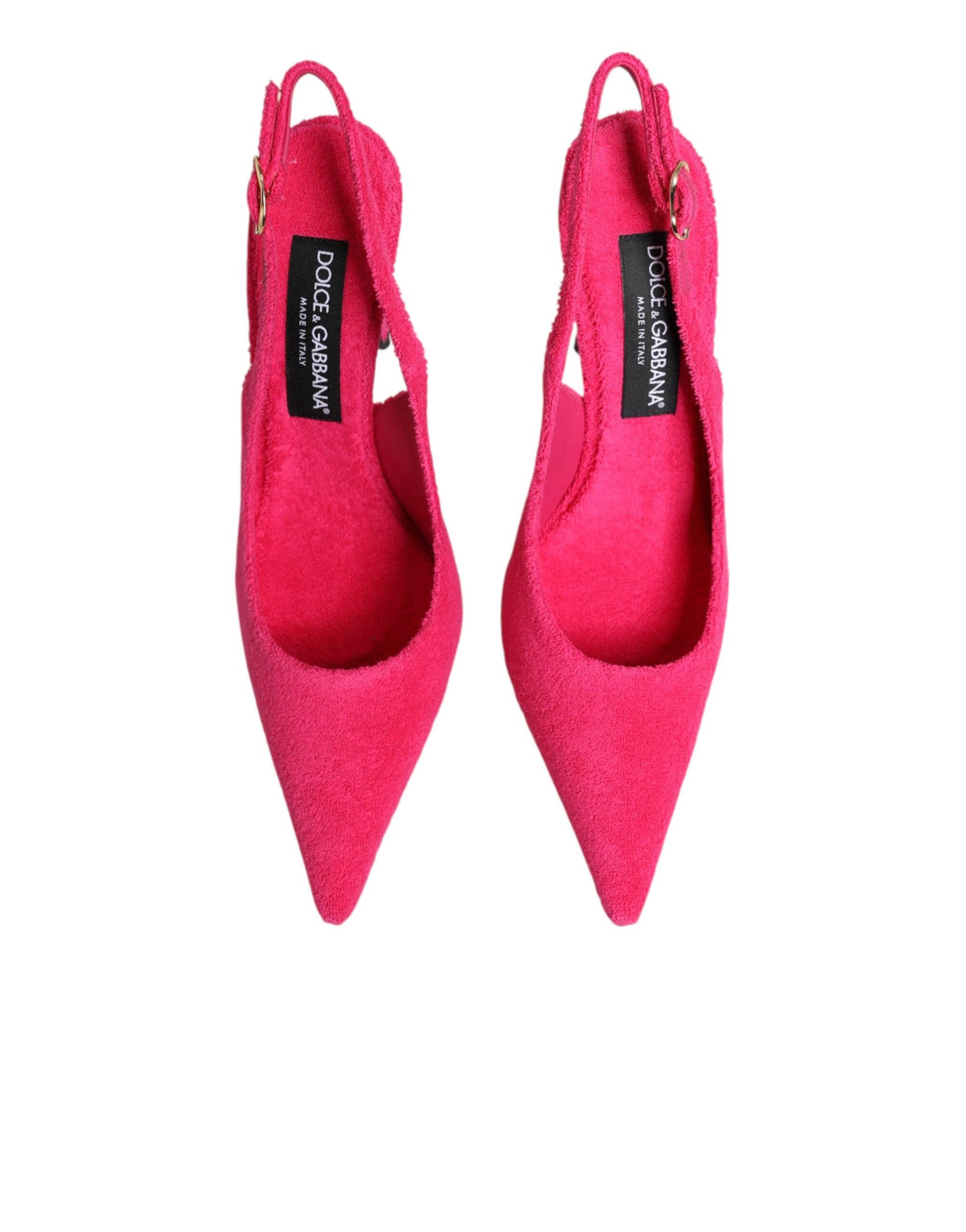 Dolce &amp; Gabbana Pink Terry Cloth High Heels Slingback Shoes