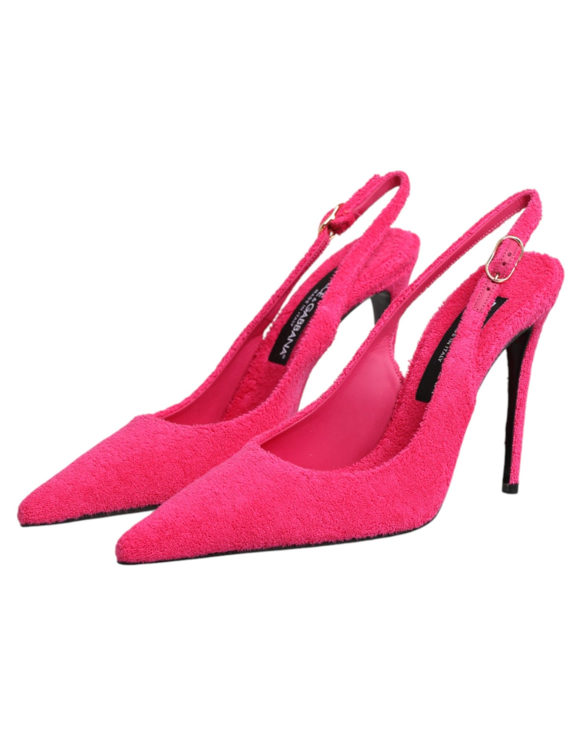 Dolce &amp; Gabbana Pink Terry Cloth High Heels Slingback Shoes
