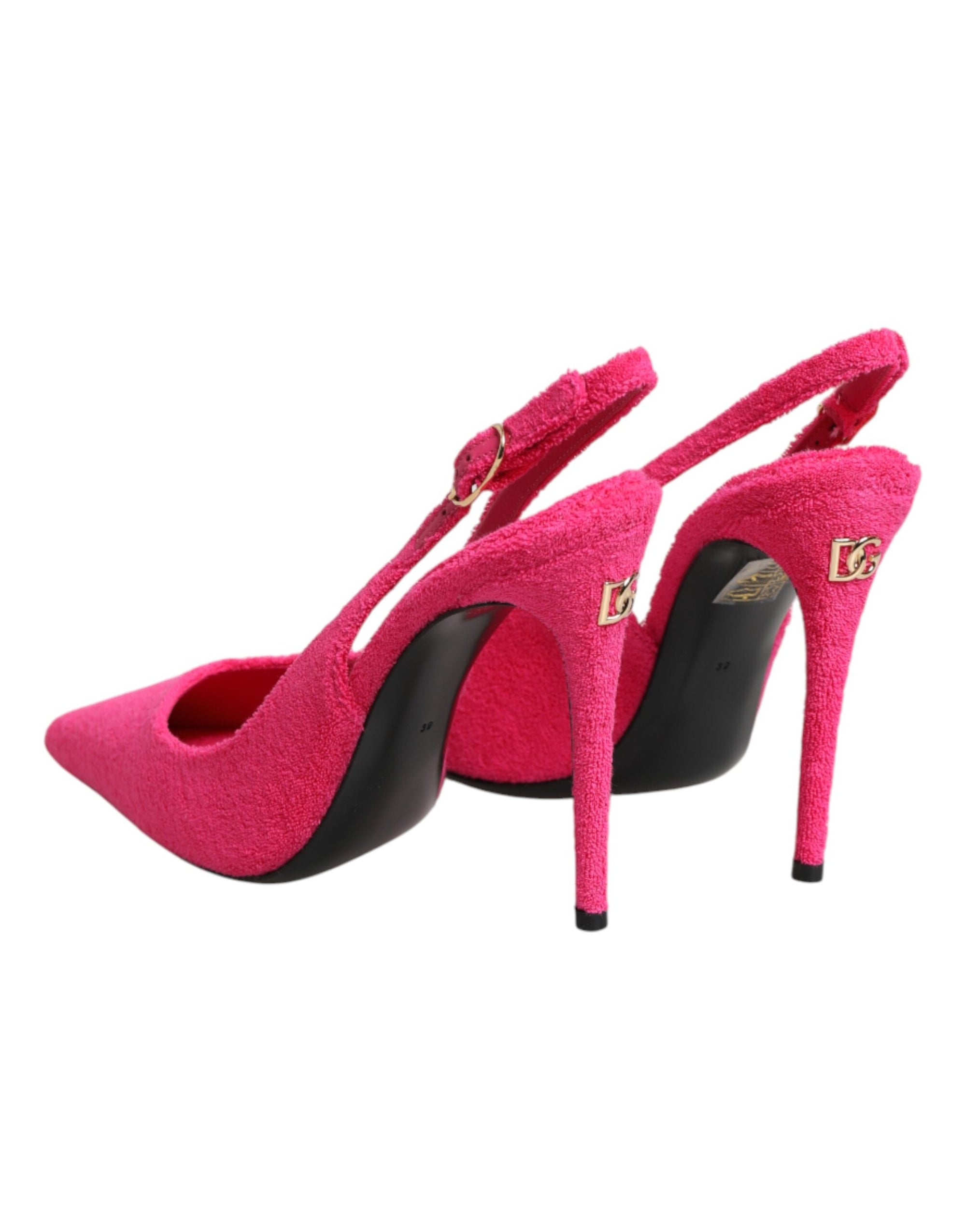 Dolce &amp; Gabbana Pink Terry Cloth High Heels Slingback Shoes