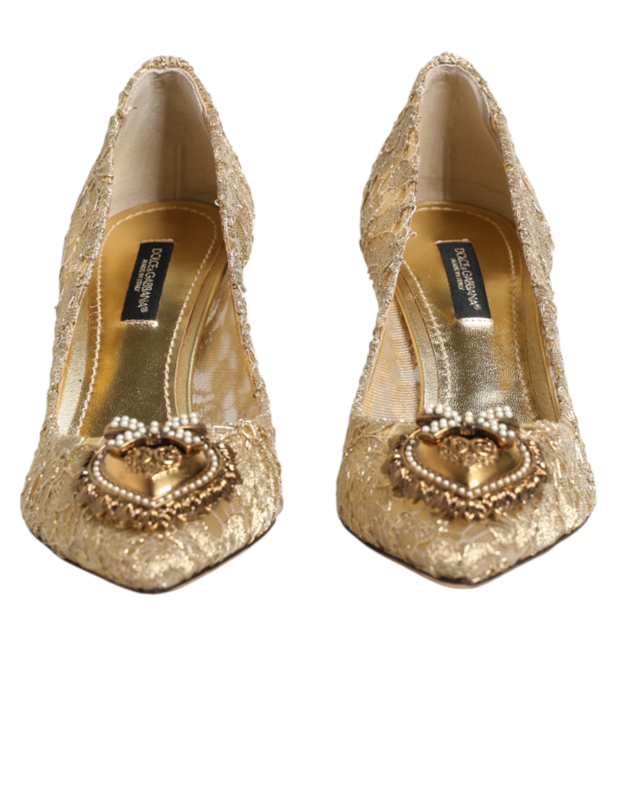 Dolce &amp; Gabbana Gold Taormina Lace DEVOTION Pumps Shoes