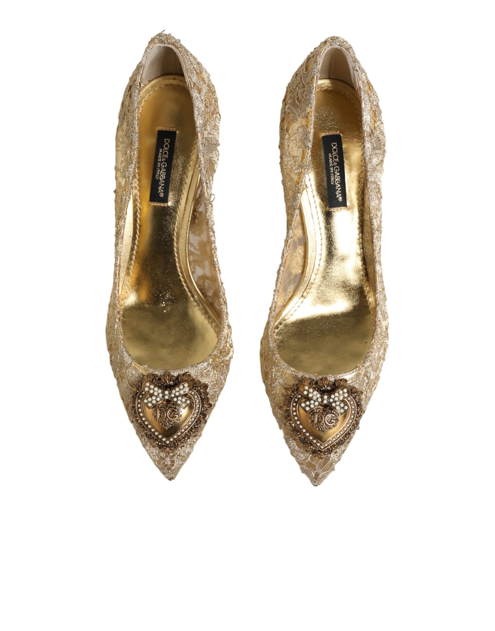 Dolce &amp; Gabbana Gold Taormina Lace DEVOTION Pumps Shoes