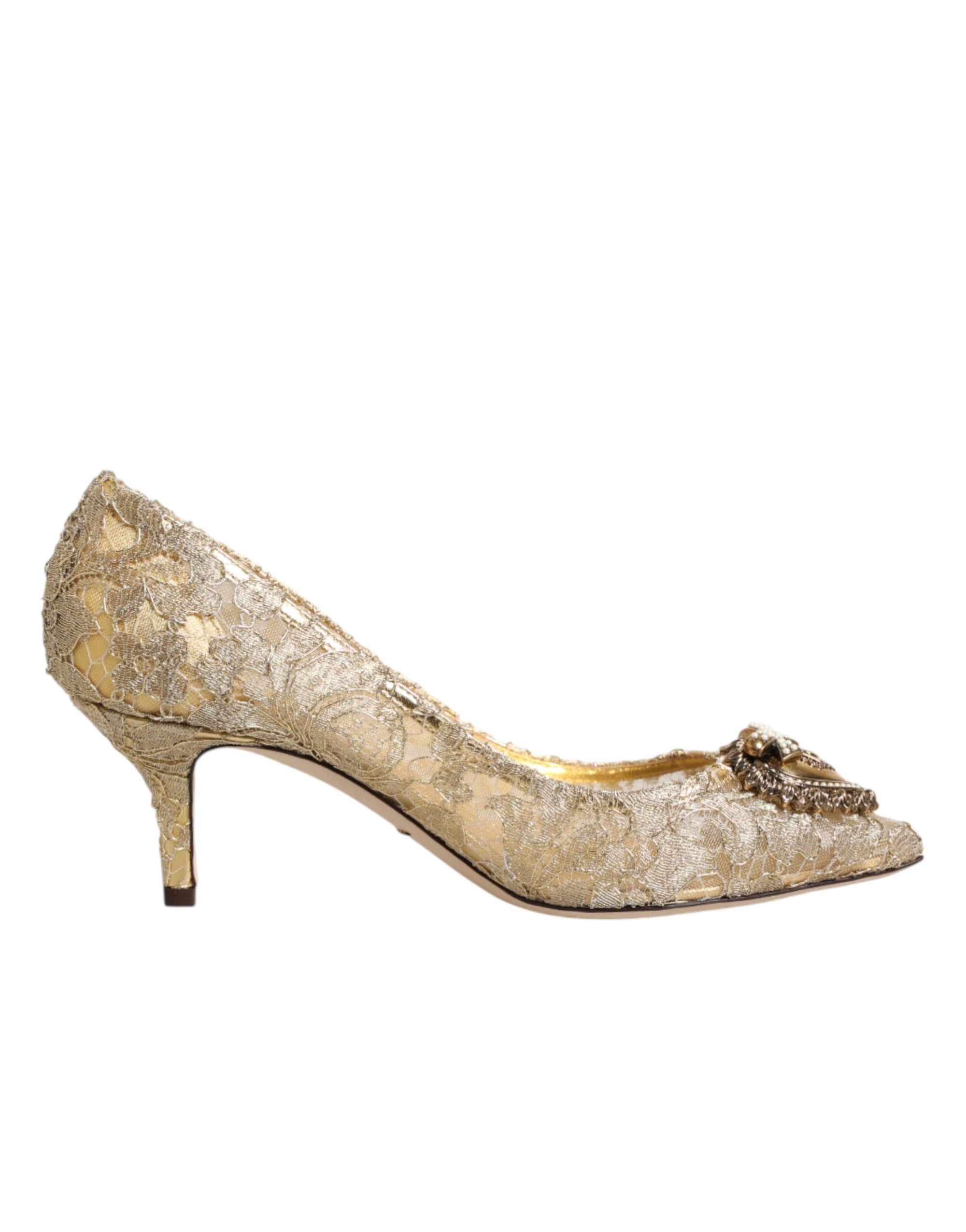 Dolce &amp; Gabbana Gold Taormina Lace DEVOTION Pumps Shoes
