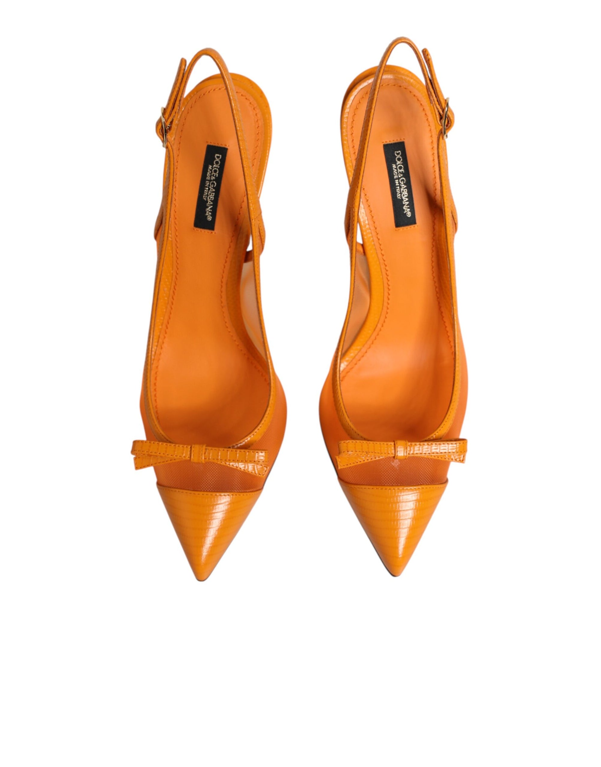 Dolce &amp; Gabbana Orange Leather Mesh Heels Slingback  Shoes