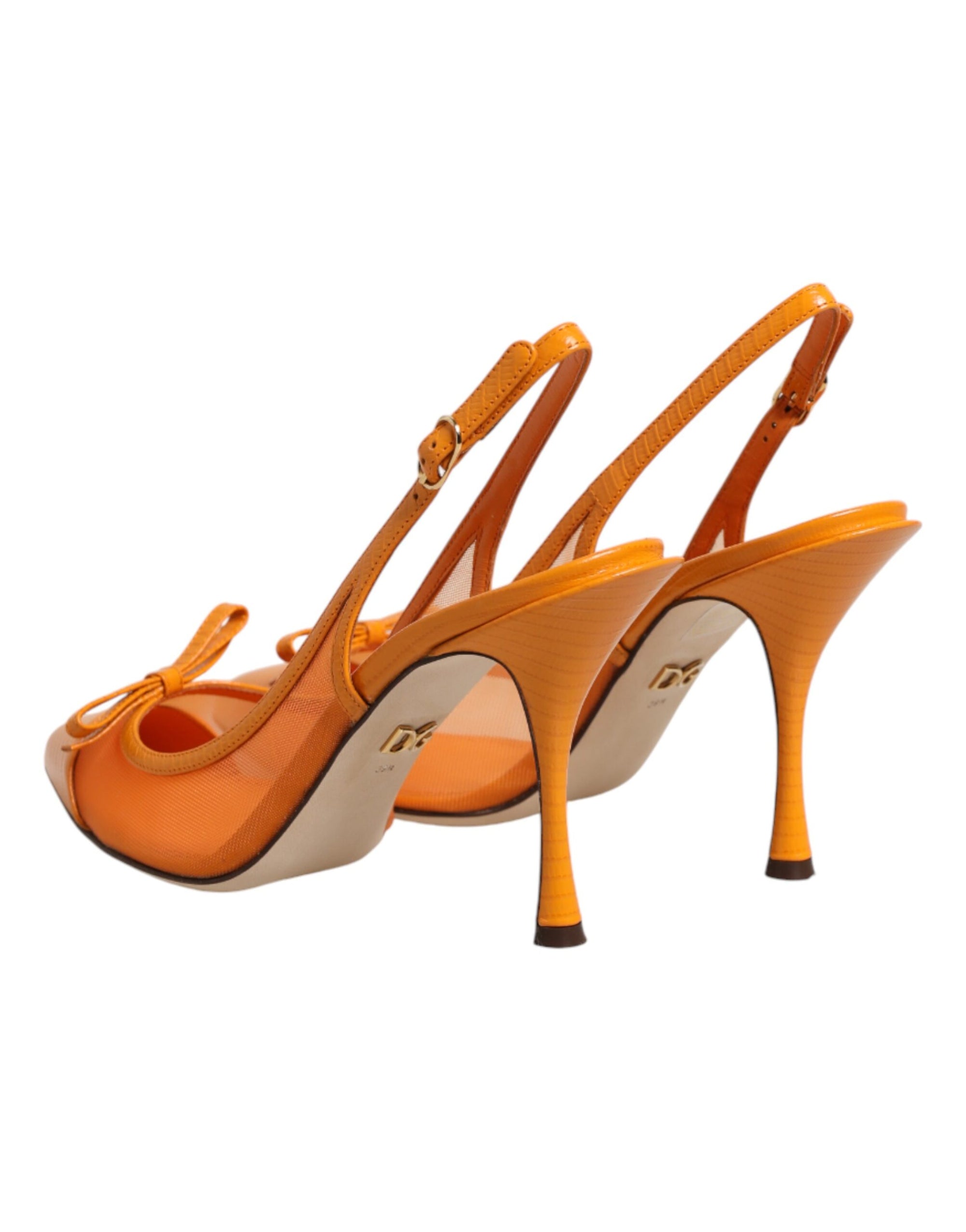 Dolce &amp; Gabbana Orange Leather Mesh Heels Slingback  Shoes