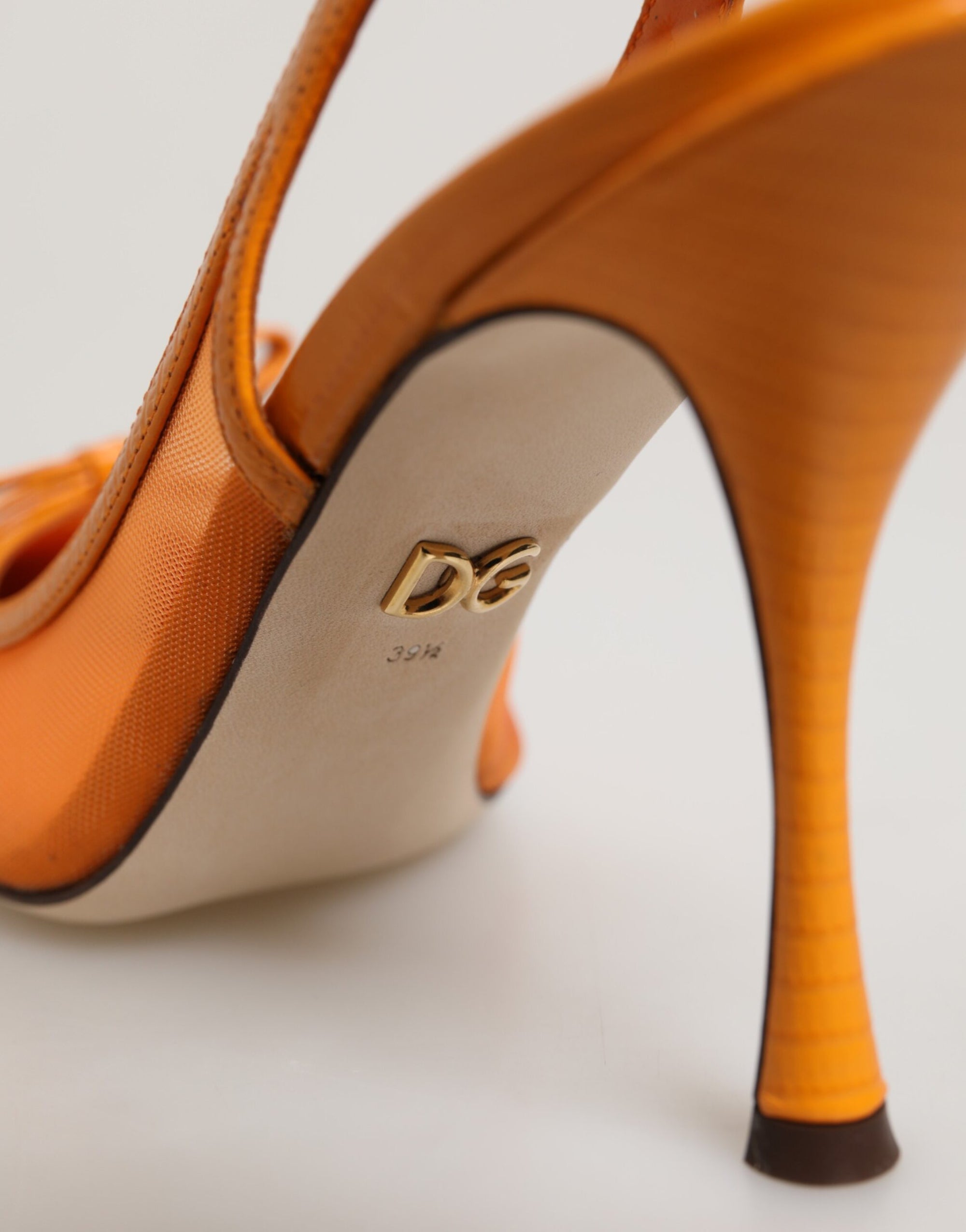 Dolce &amp; Gabbana Orange Leather Mesh Heels Slingback  Shoes