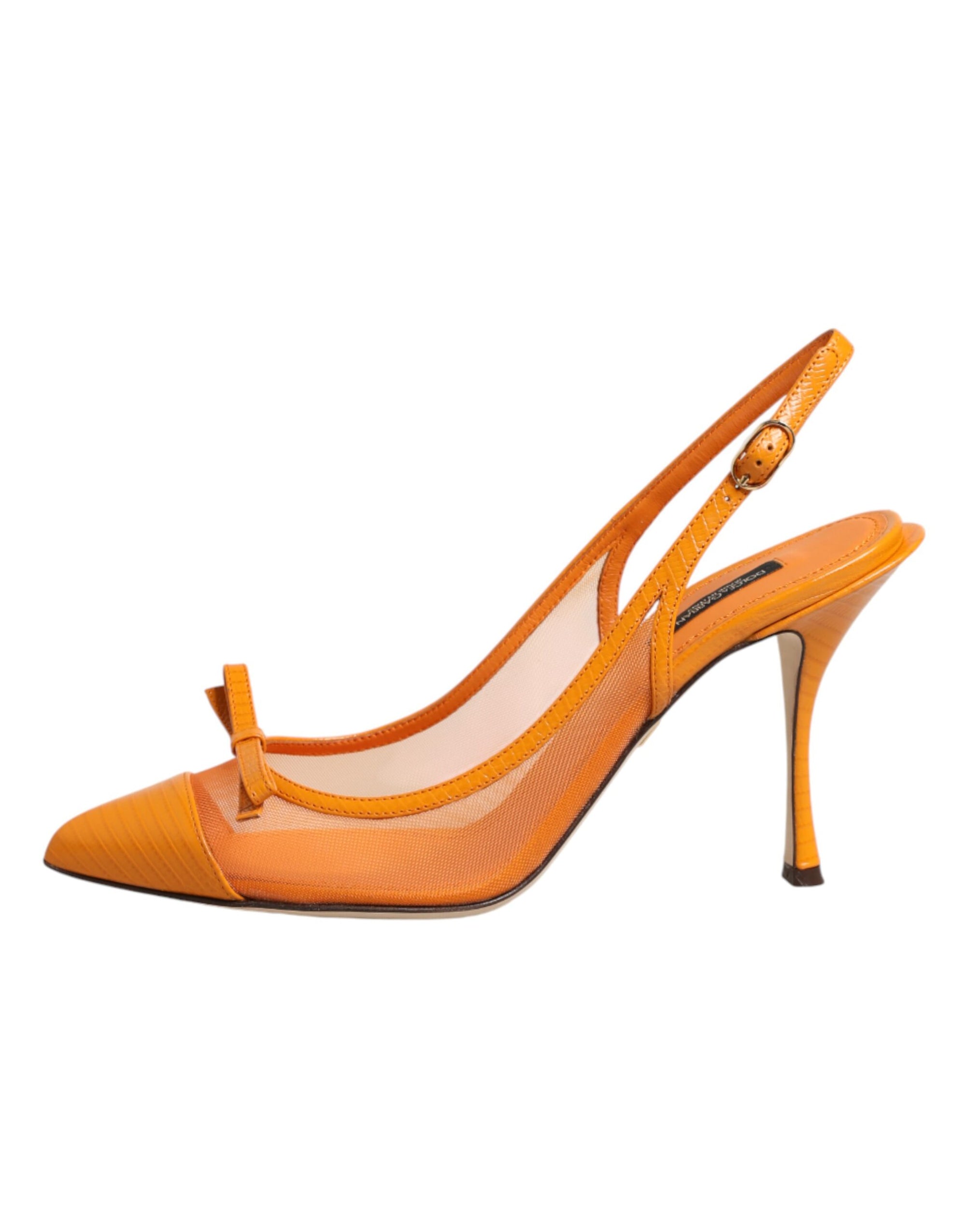Dolce &amp; Gabbana Orange Leather Mesh Heels Slingback  Shoes