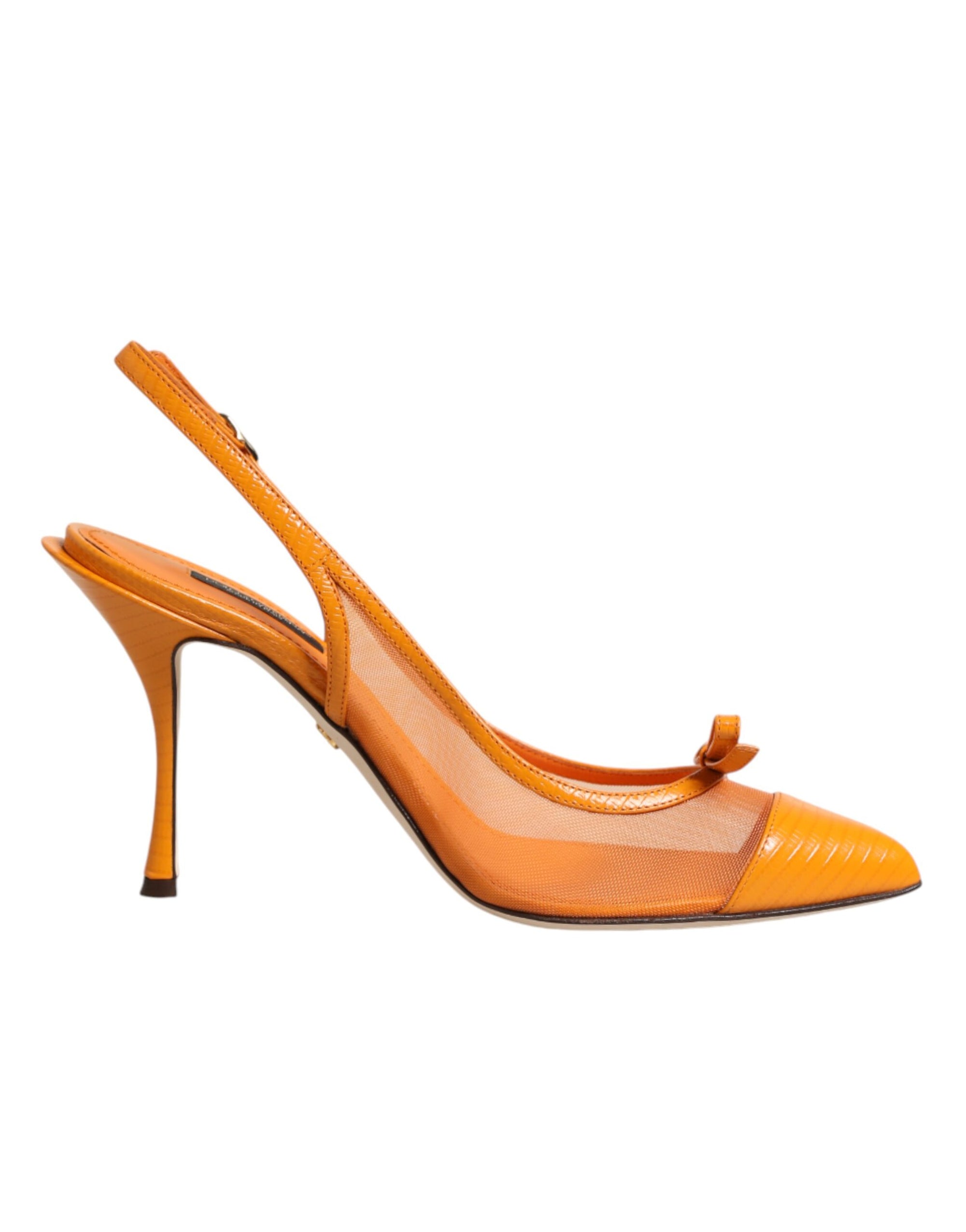 Dolce &amp; Gabbana Orange Leather Mesh Heels Slingback  Shoes