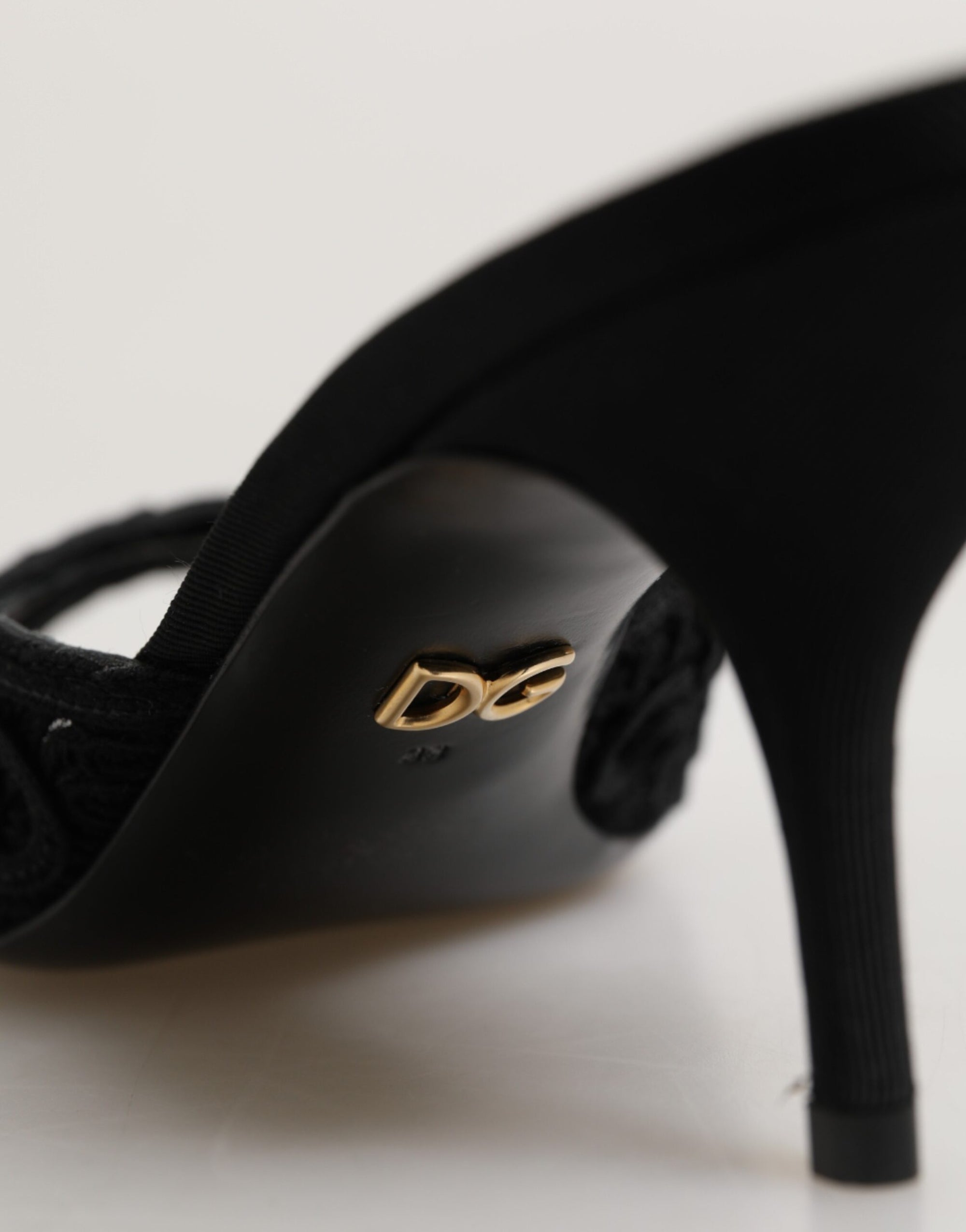 Dolce &amp; Gabbana Black Embroidered Slip On Heels Slides Shoes
