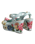 Dolce & Gabbana Green Floral Ankle Strap Wedge Sandals Shoes