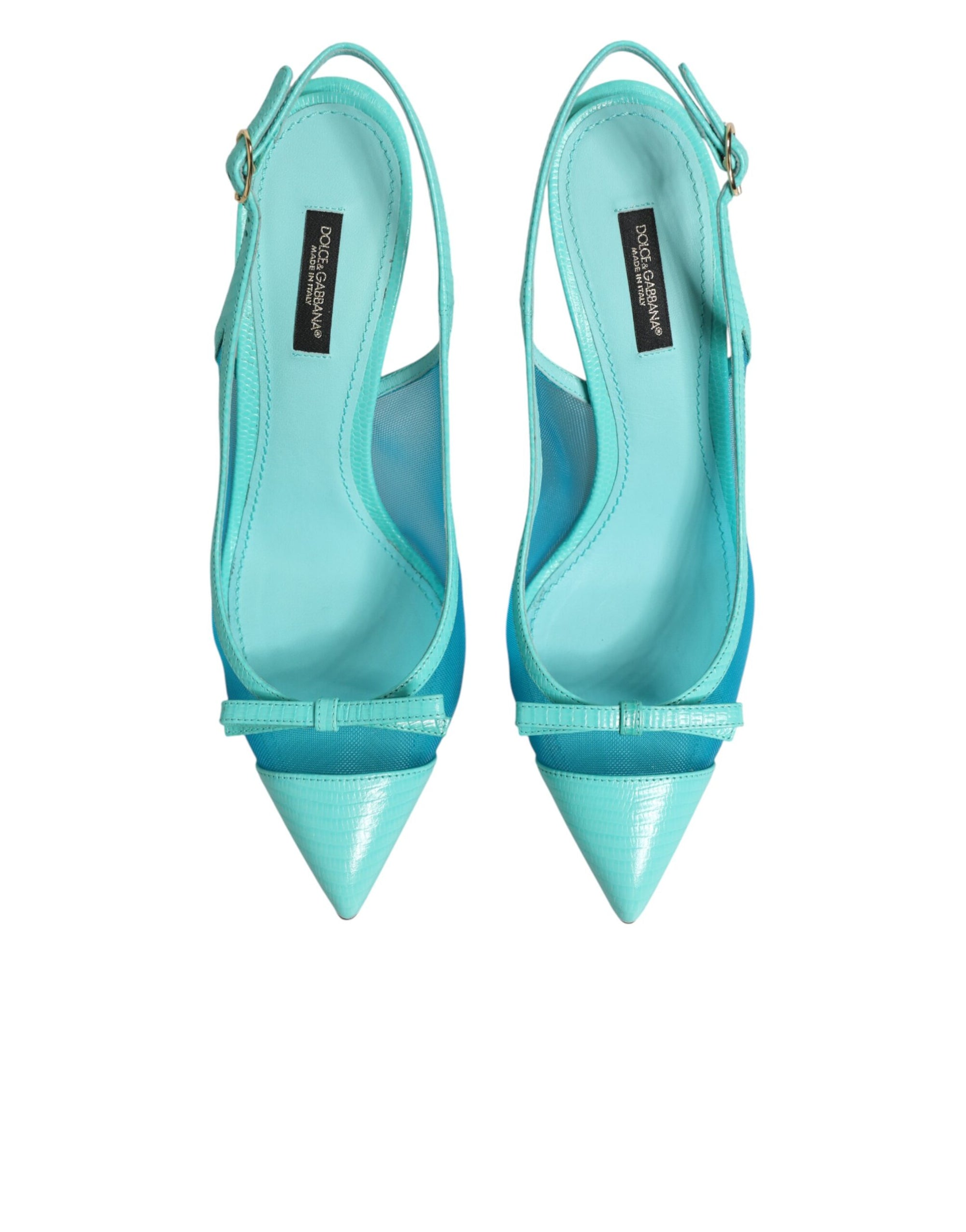 Dolce &amp; Gabbana Blue Leather Mesh Heels Slingback Shoes