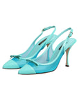 Dolce & Gabbana Blue Leather Mesh Heels Slingback Shoes