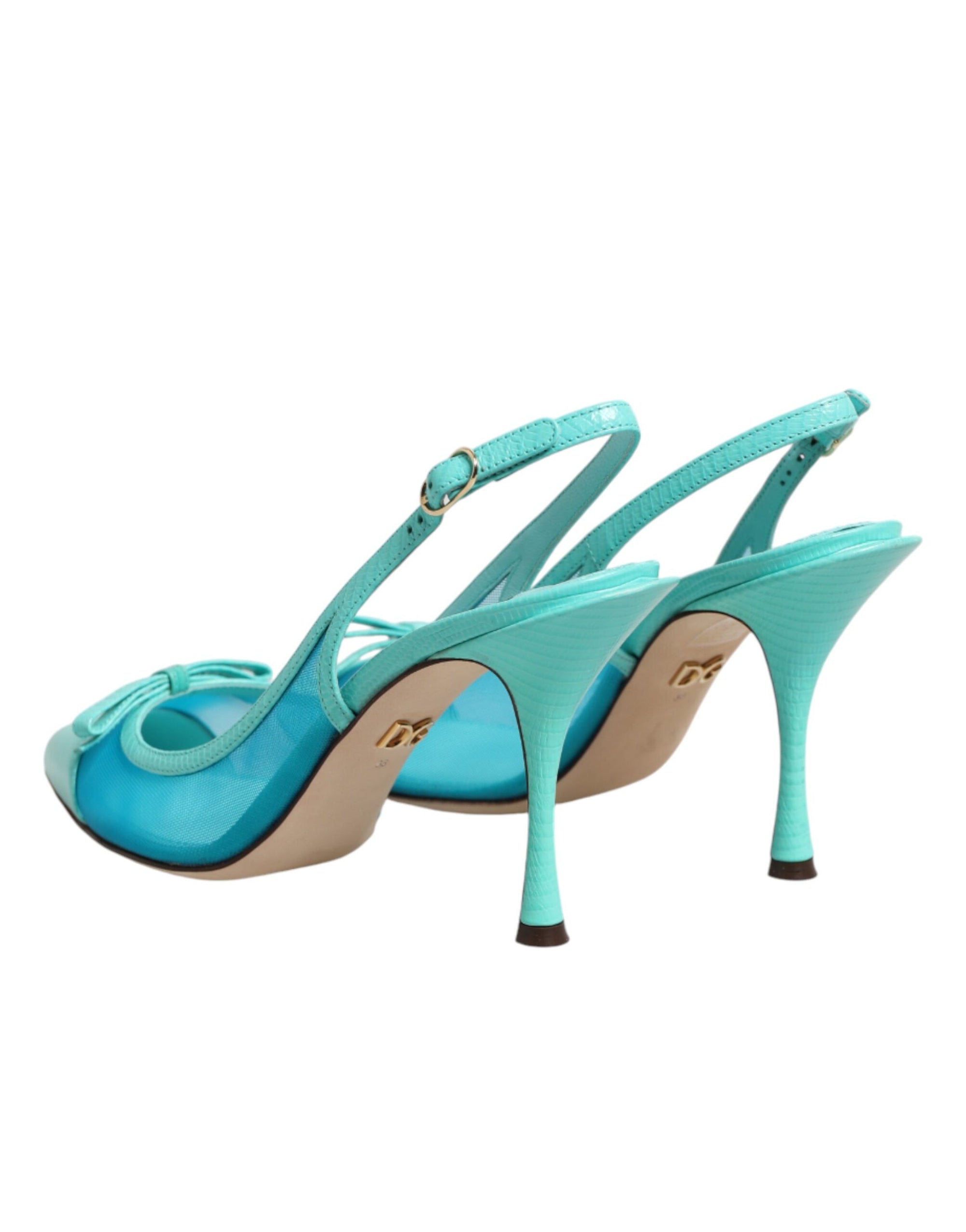 Dolce &amp; Gabbana Blue Leather Mesh Heels Slingback Shoes