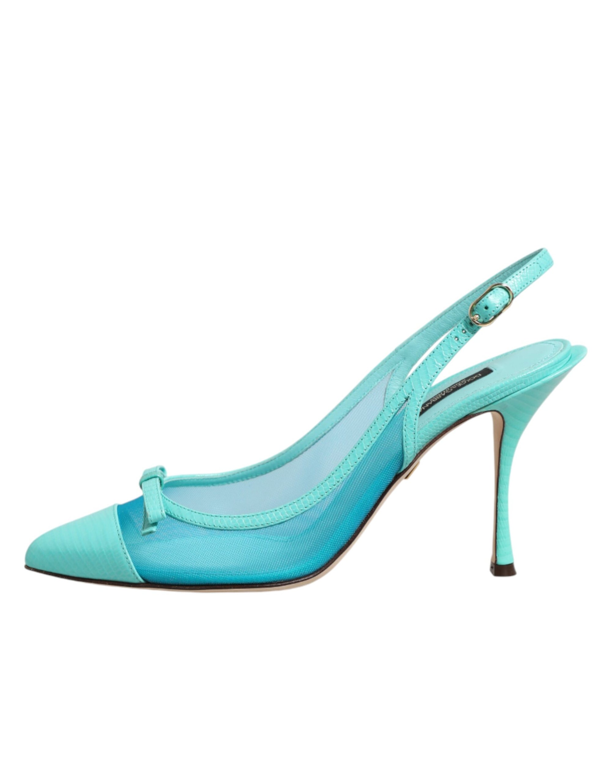 Dolce &amp; Gabbana Blue Leather Mesh Heels Slingback Shoes